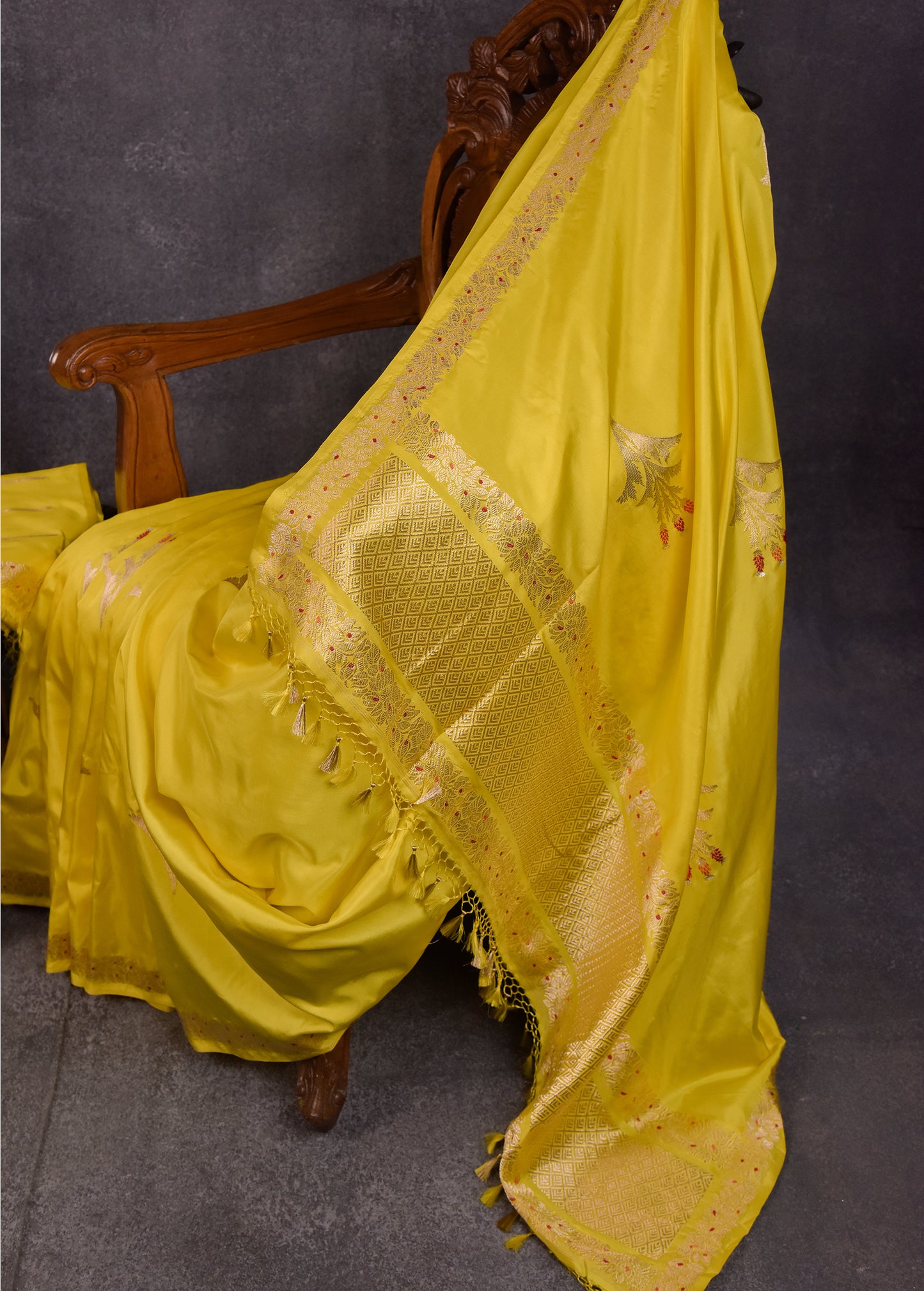 Sunshine Yellow Pure Silk Katan Banarasi Saree