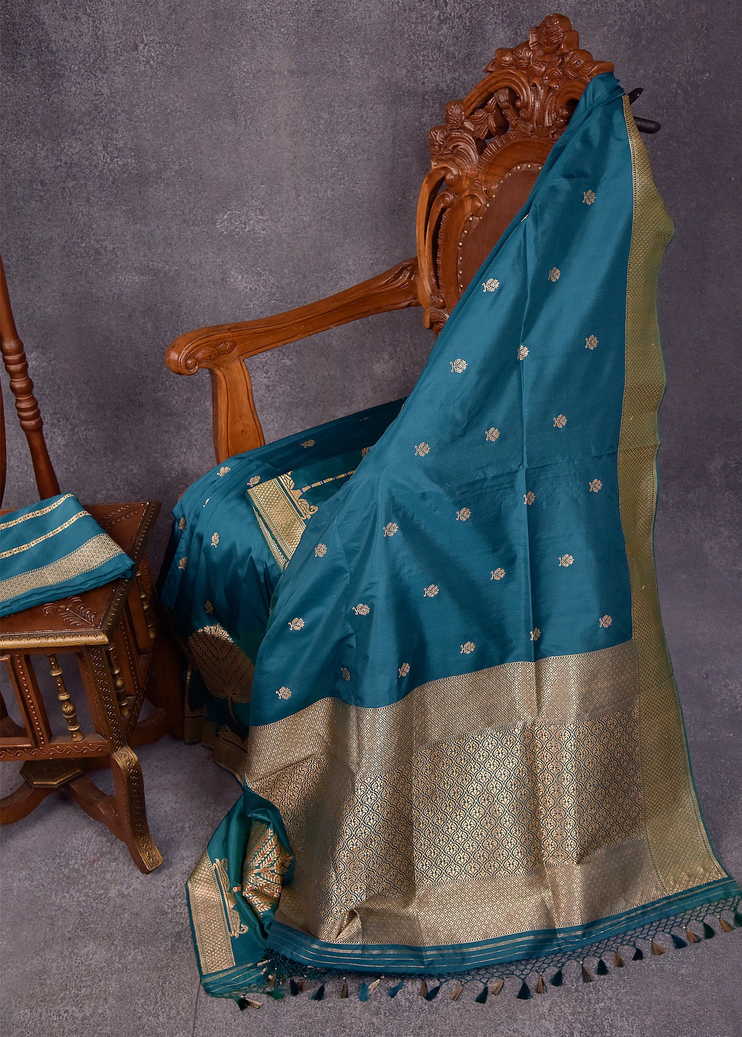 Teal Pure Silk Katan Banarasi Saree