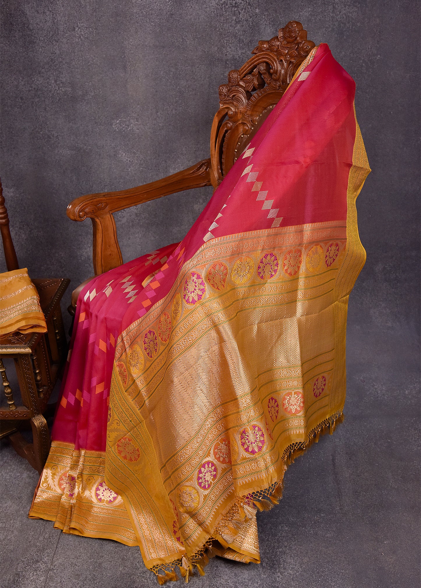 Electric Pink Pure Silk Kora Banarasi Saree