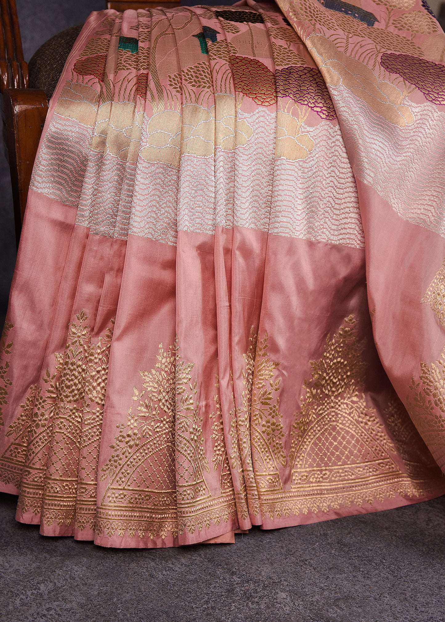 Peach Pink Pure Silk Katan Banarasi Saree