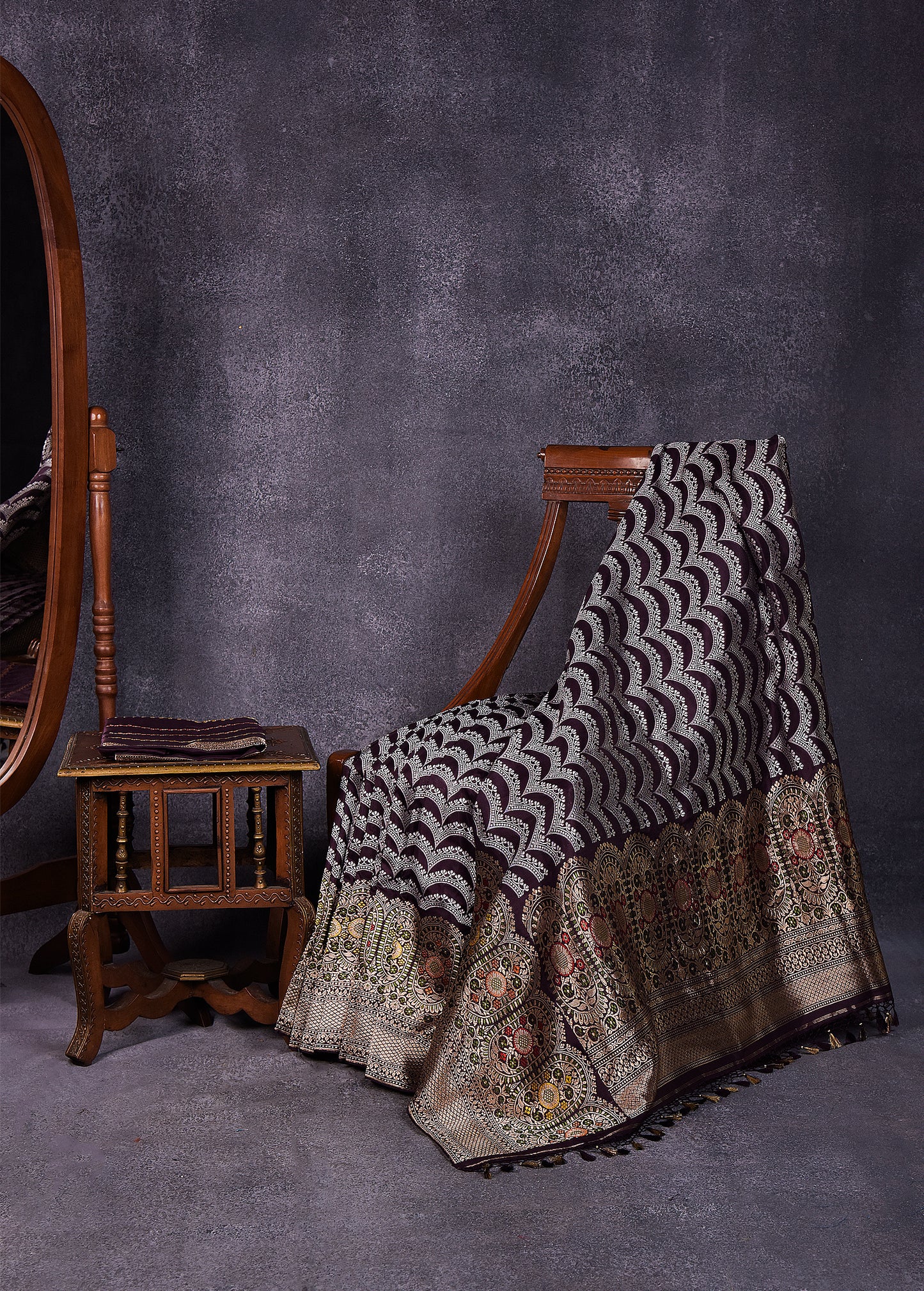 Deep Betel Nut Pure Silk Katan Banarasi Saree