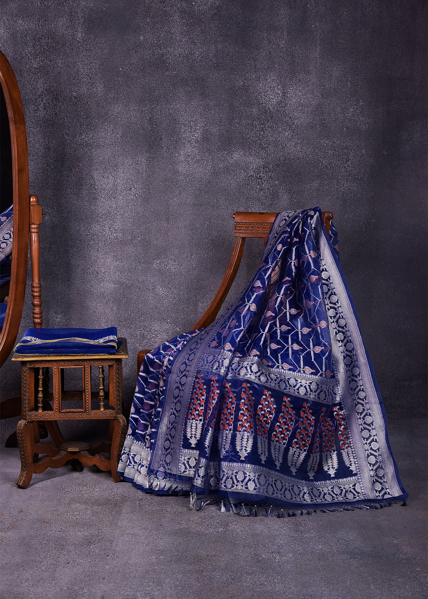 Royal Blue Pure Silk Kora Banarasi Saree