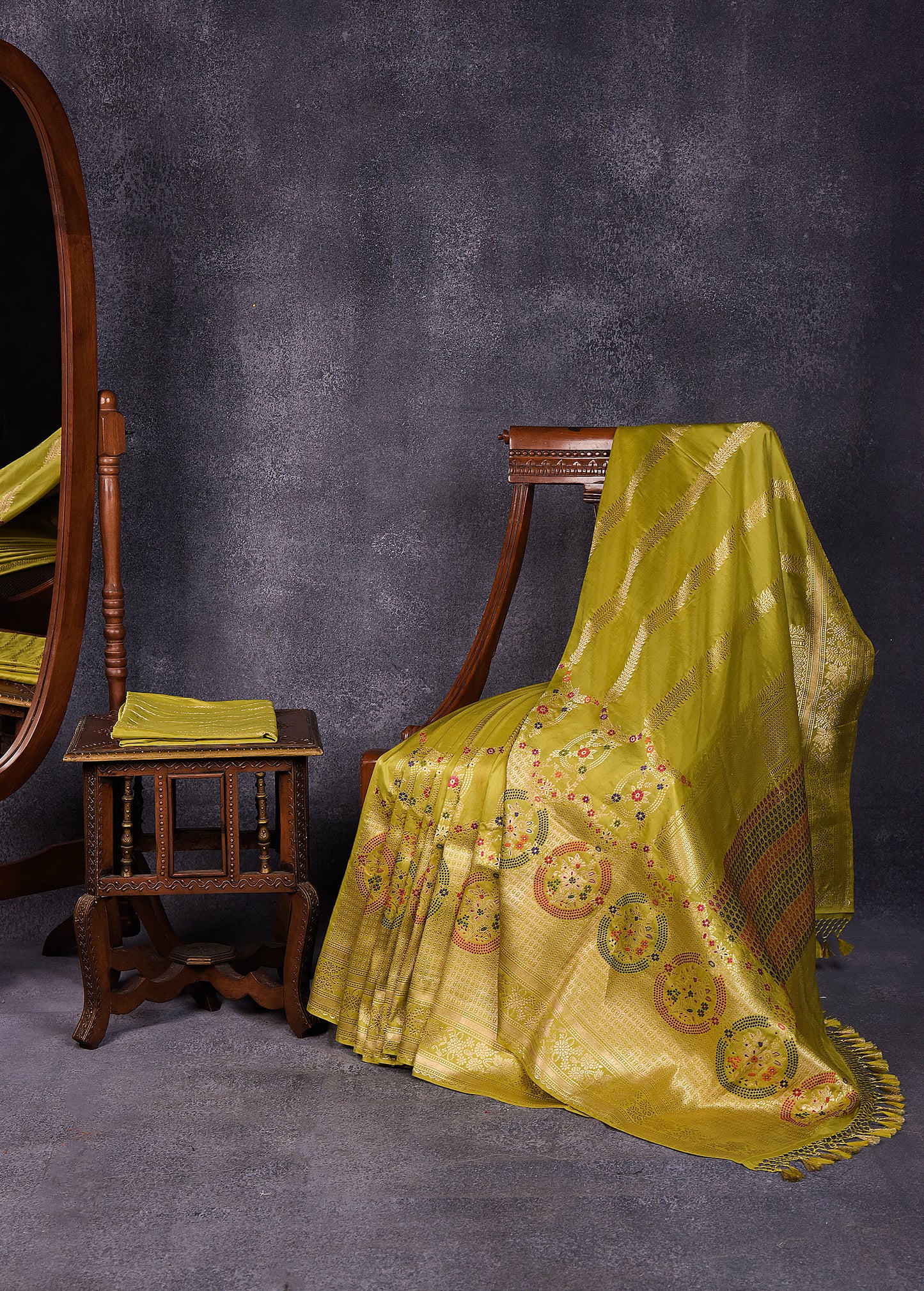Chartreuse Pure Silk Katan Banarasi Saree