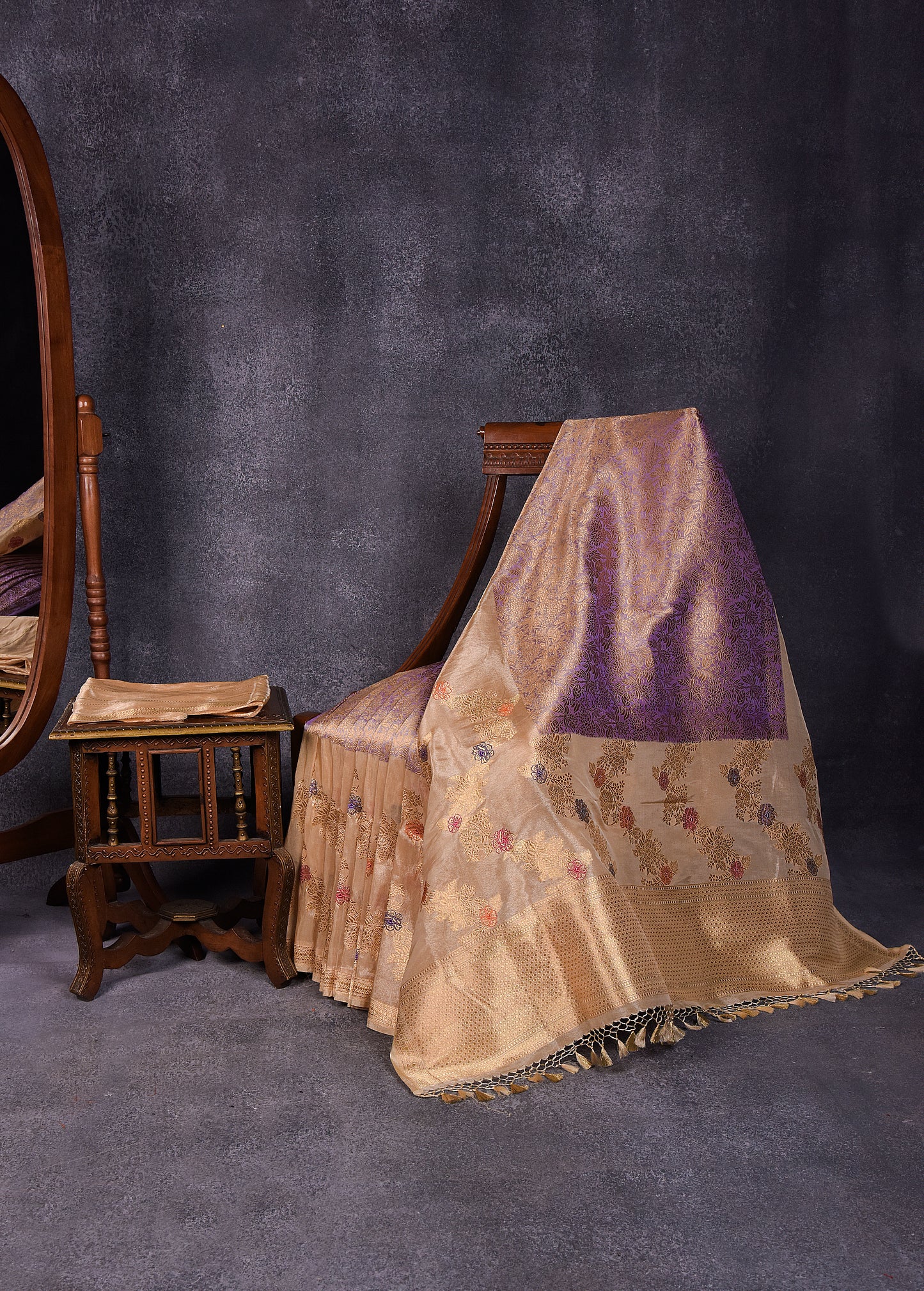 Gold with Lavender hue Pure Silk Kora Banarasi Saree