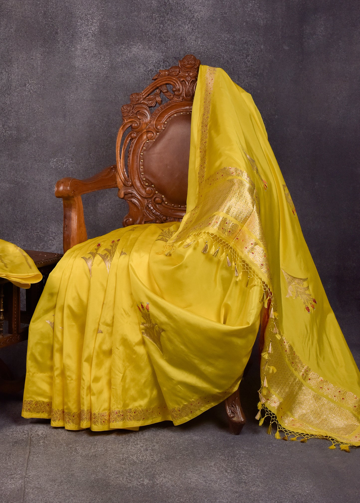 Sunshine Yellow Pure Silk Katan Banarasi Saree
