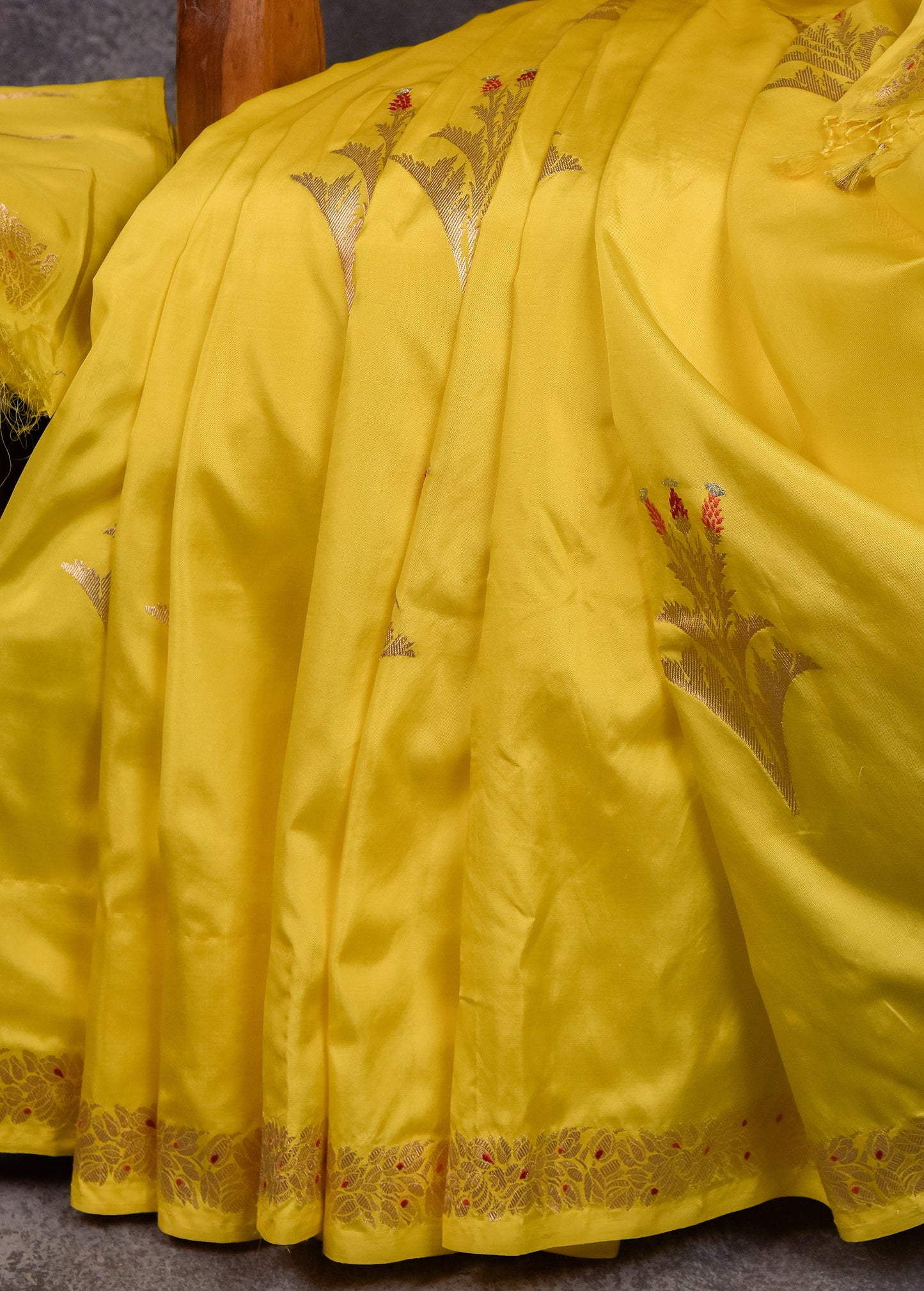 Sunshine Yellow Pure Silk Katan Banarasi Saree