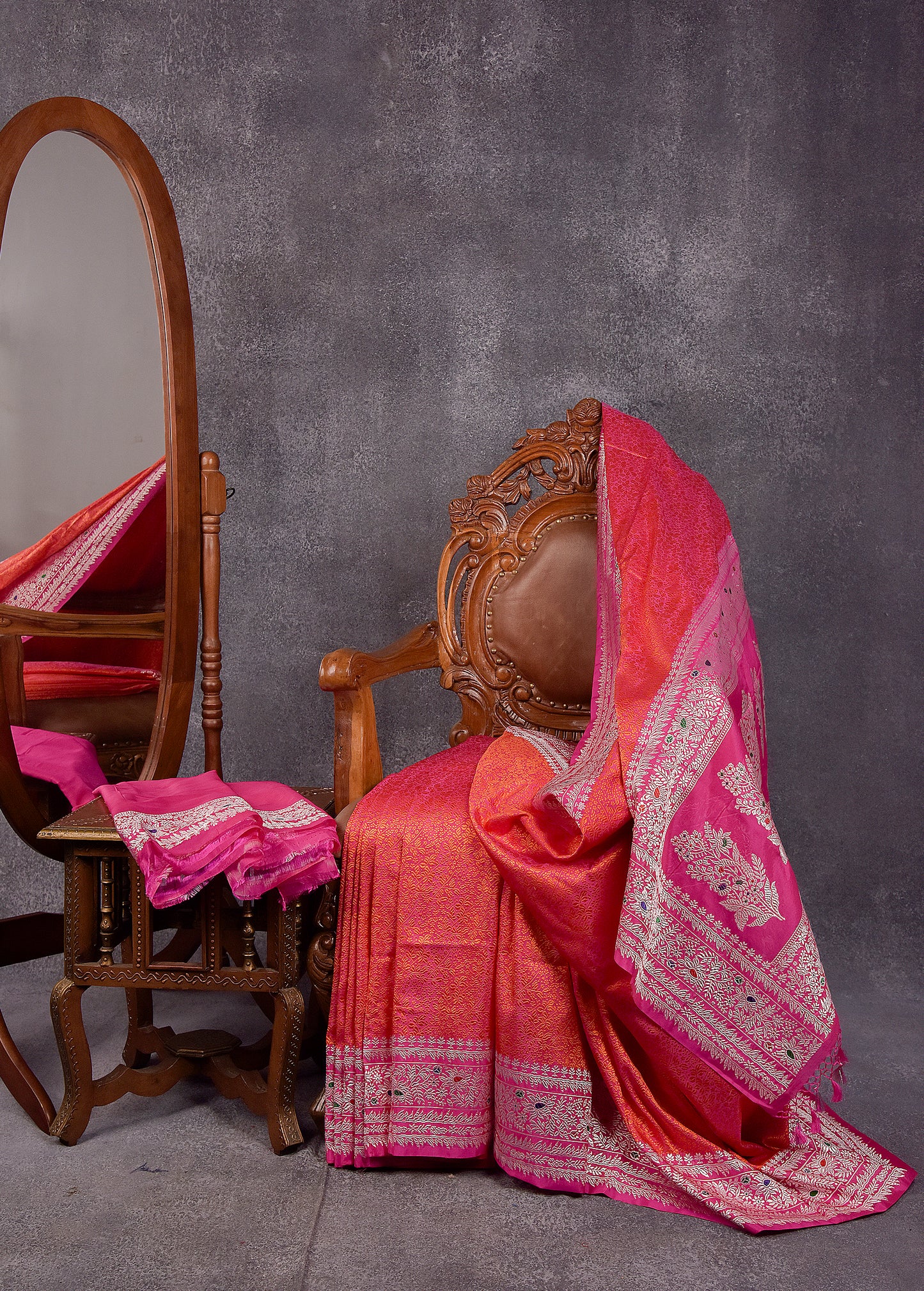 Pink peach Pure Silk Katan Banarasi Saree