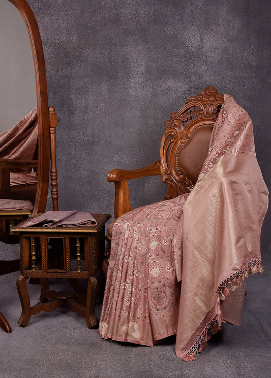 Dusty peach Pure Silk Katan Banarasi Saree
