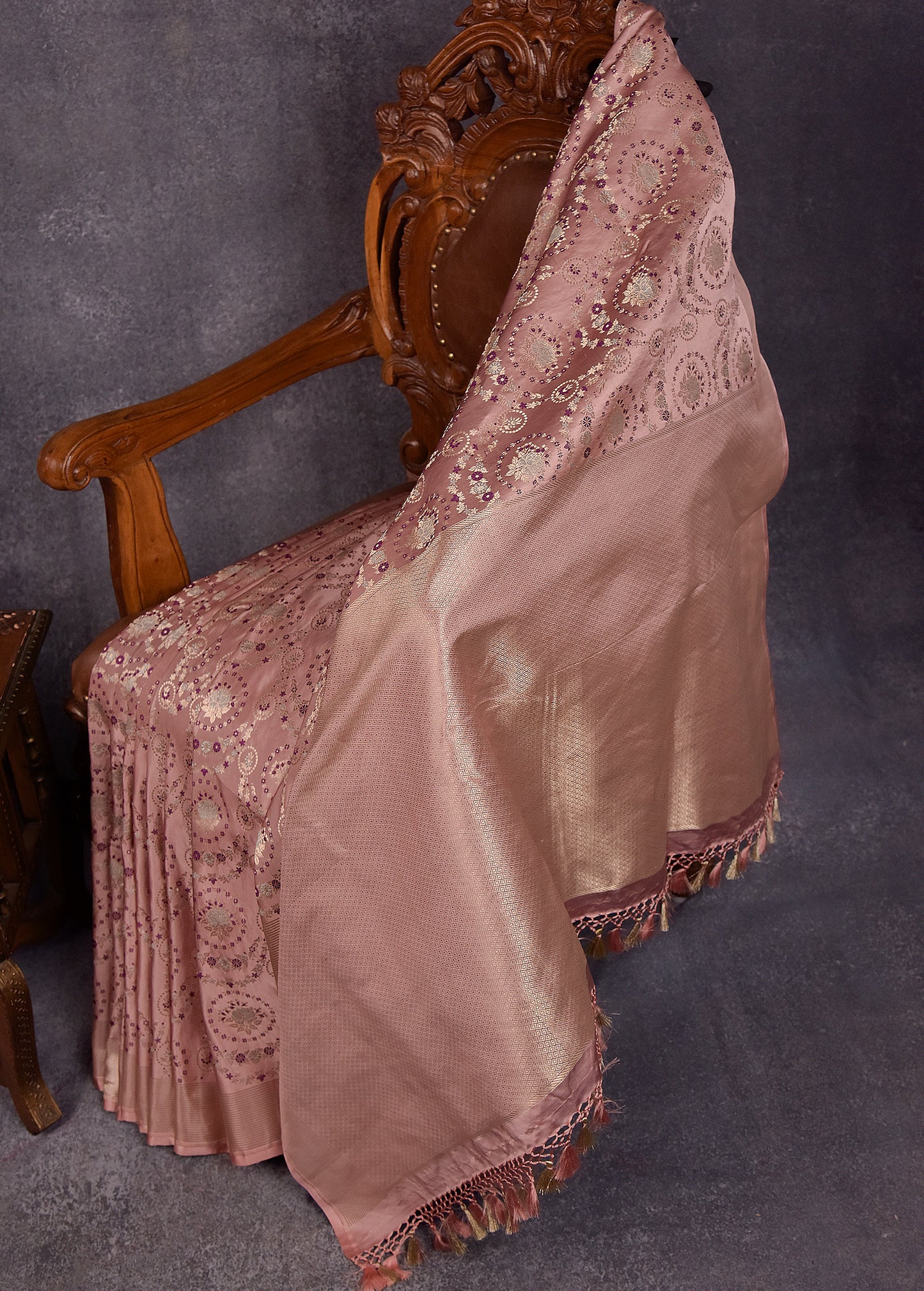 Dusty peach Pure Silk Katan Banarasi Saree