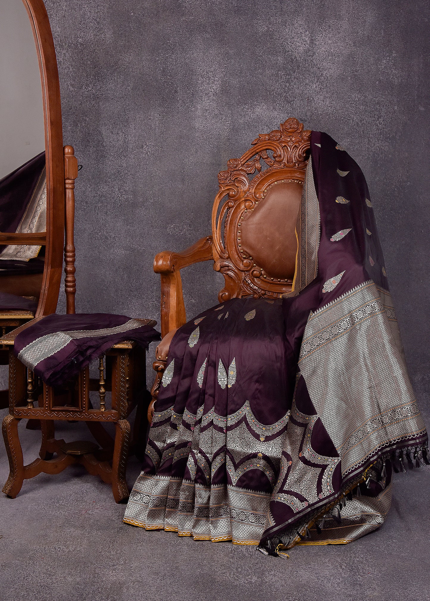 Deep Merlot Pure Silk Katan Banarasi Saree