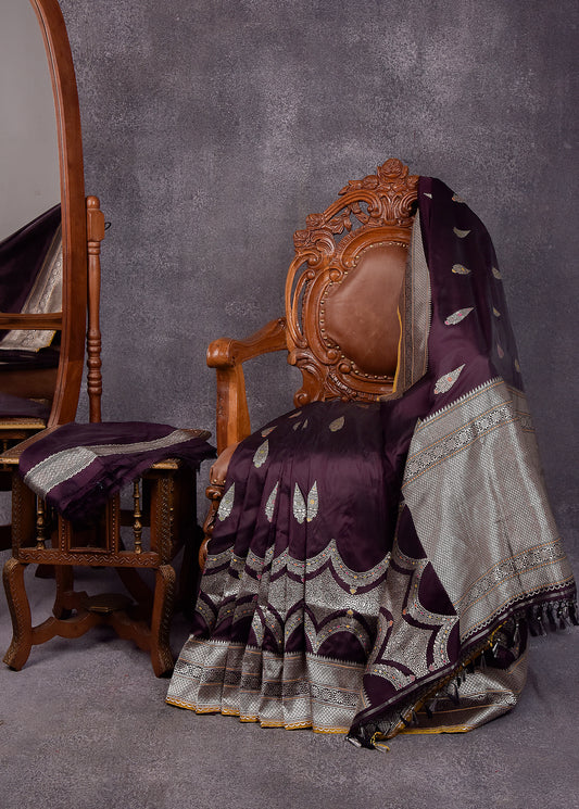 Deep Merlot Pure Silk Katan Banarasi Saree
