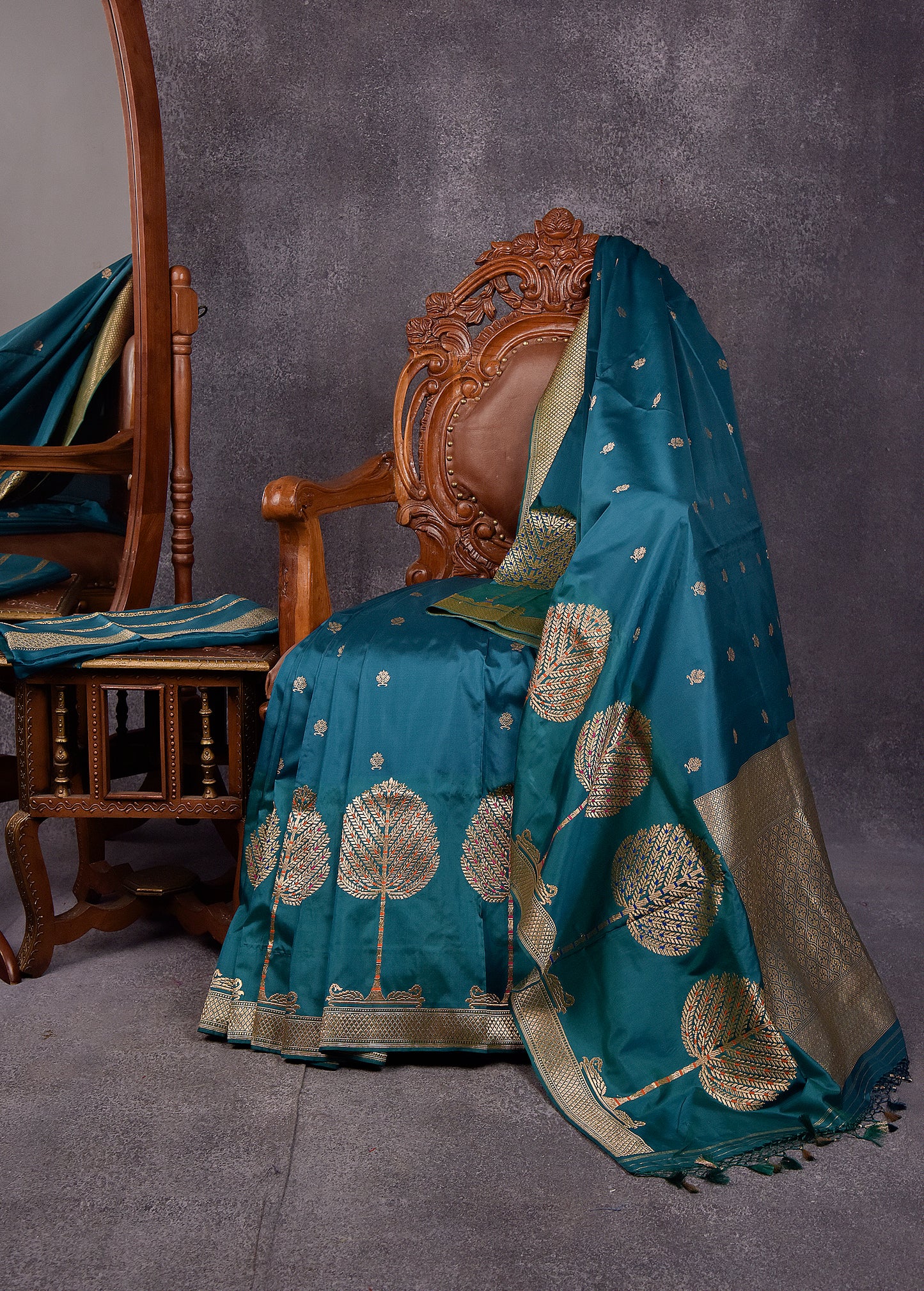 Teal Pure Silk Katan Banarasi Saree