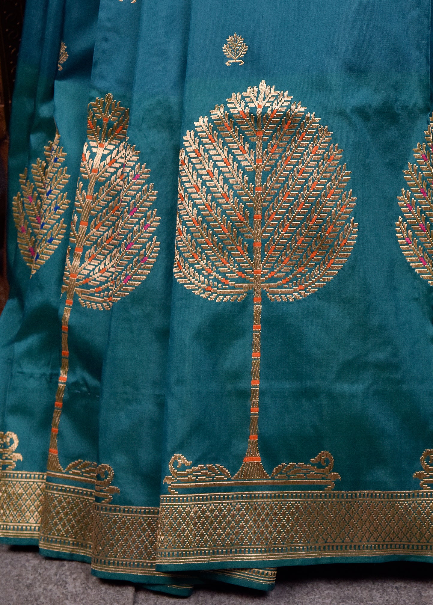 Teal Pure Silk Katan Banarasi Saree