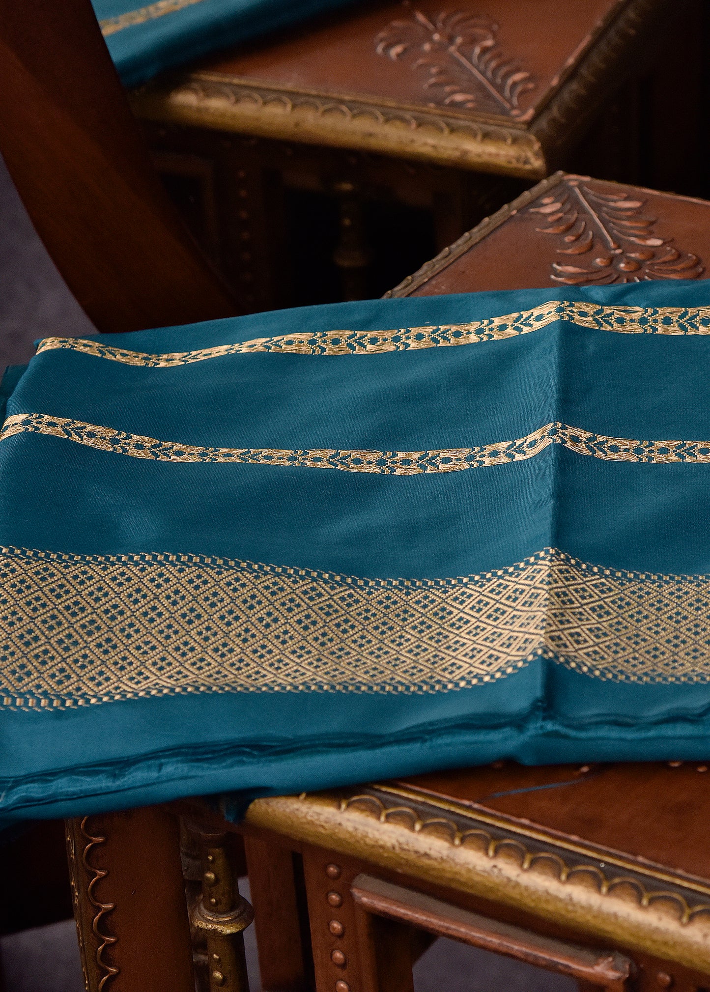Teal Pure Silk Katan Banarasi Saree