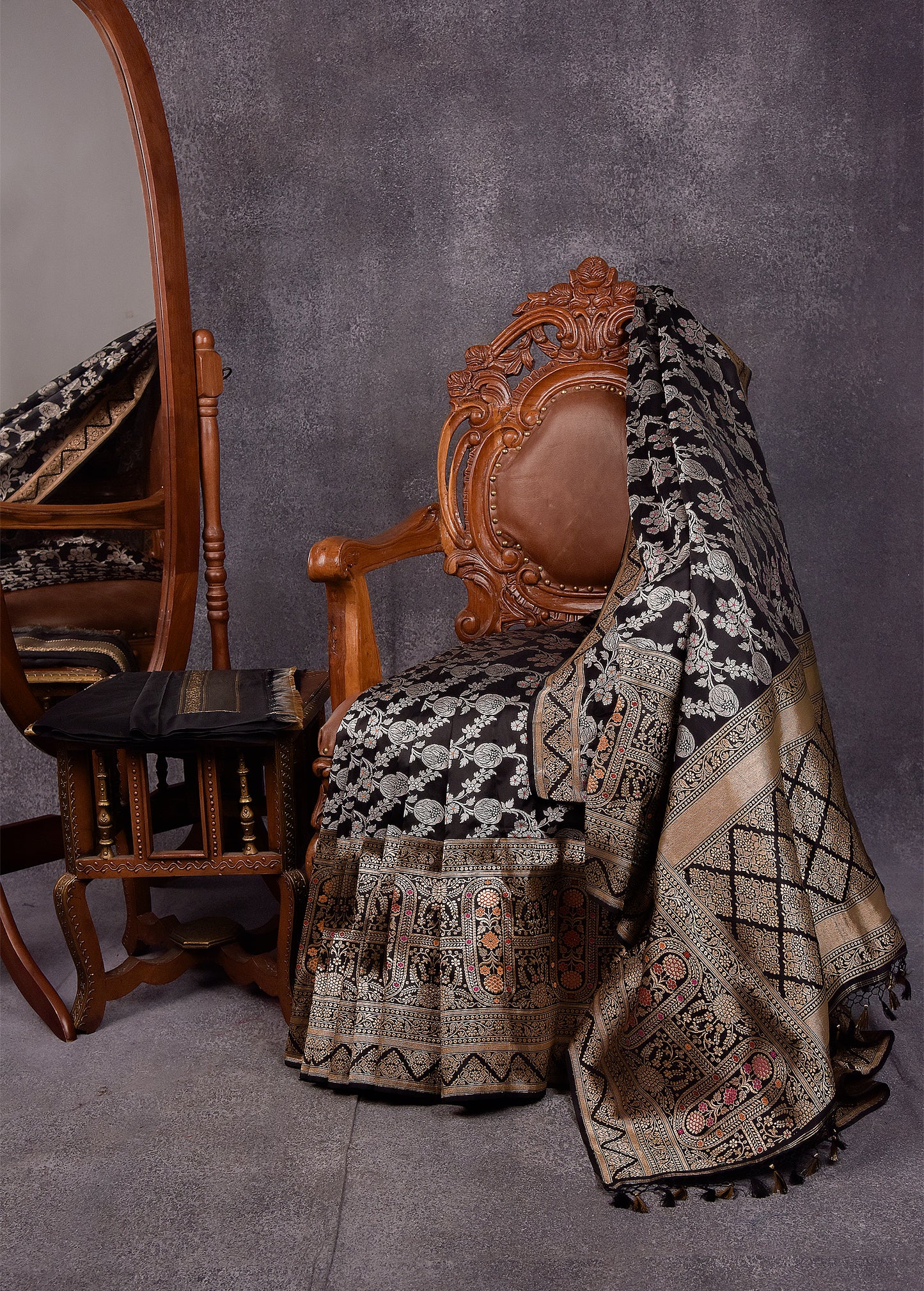 Black Pure Silk Katan Banarasi Saree