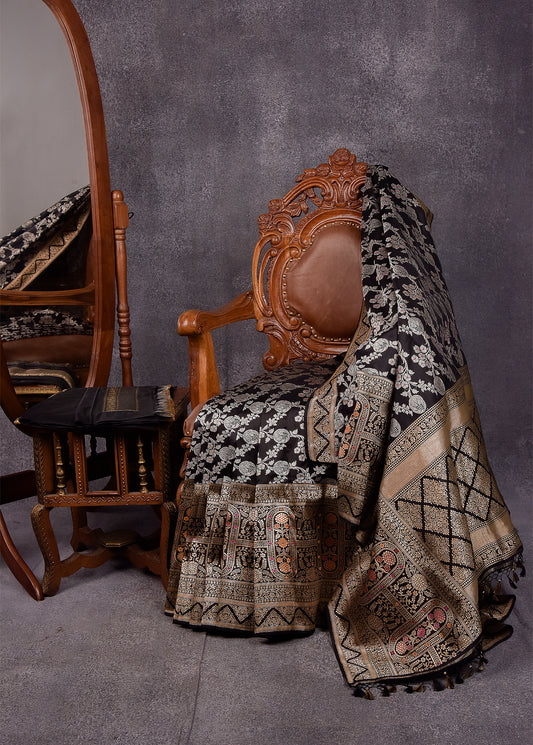 Black Pure Silk Katan Banarasi Saree