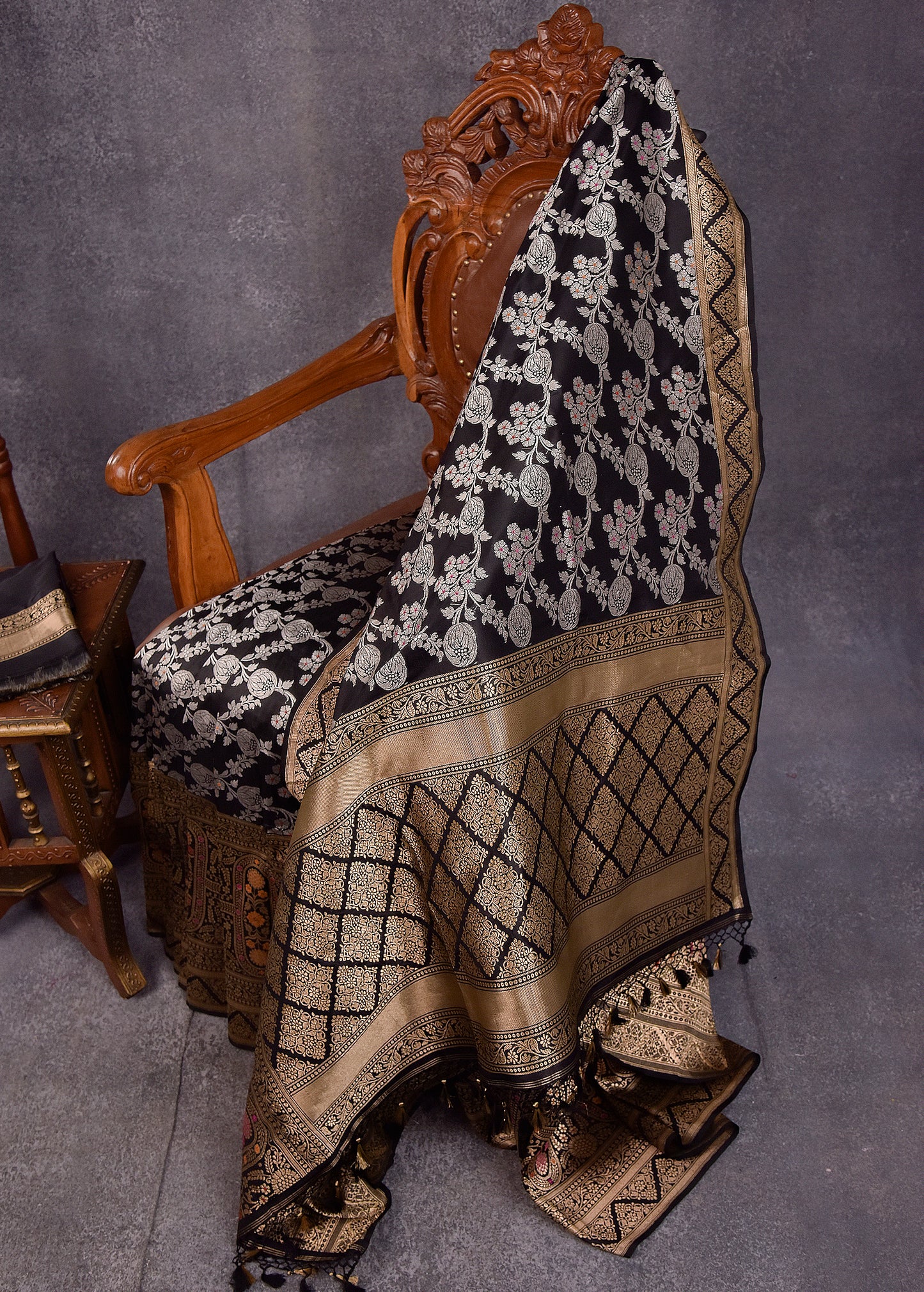 Black Pure Silk Katan Banarasi Saree