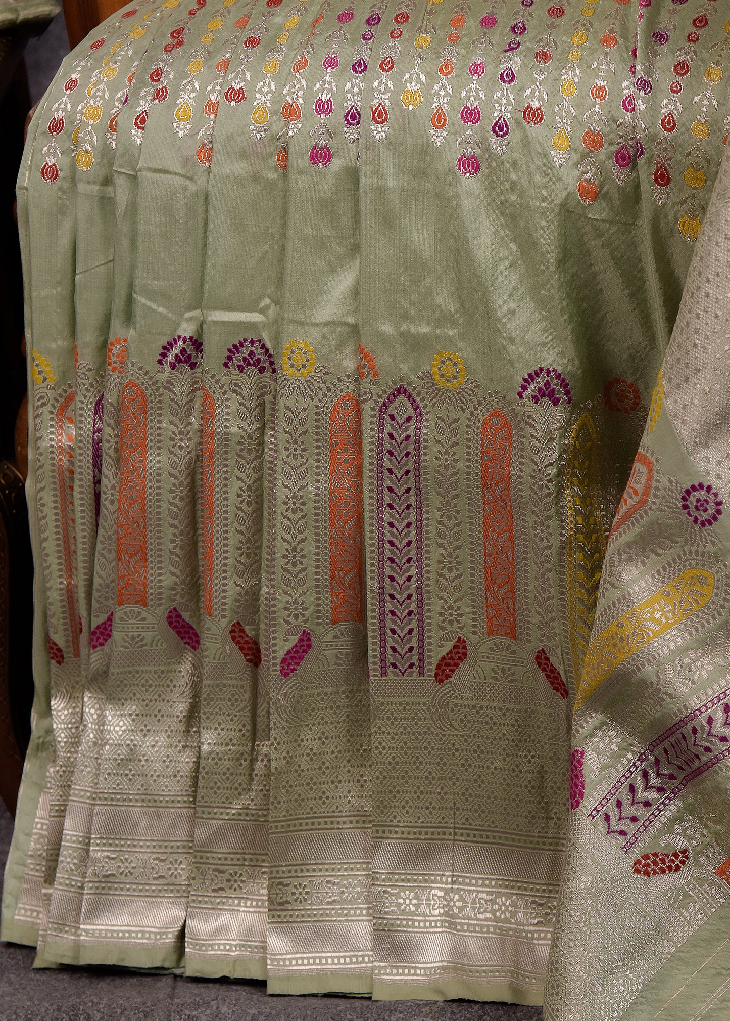 Pastel mint Pure Silk Katan Banarasi Saree