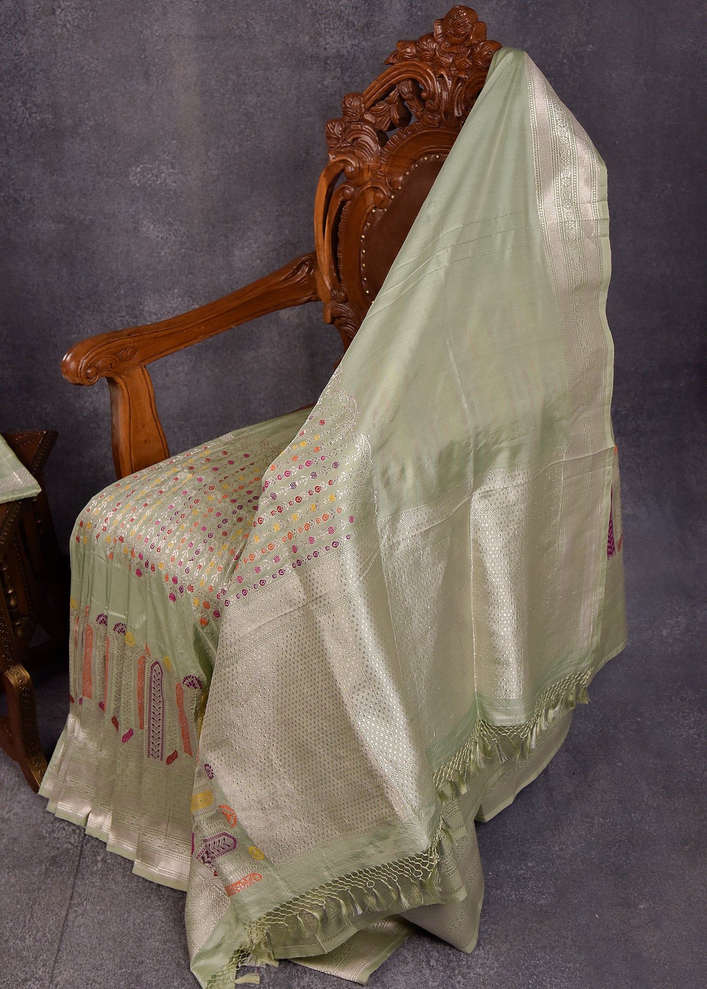 Pastel mint Pure Silk Katan Banarasi Saree