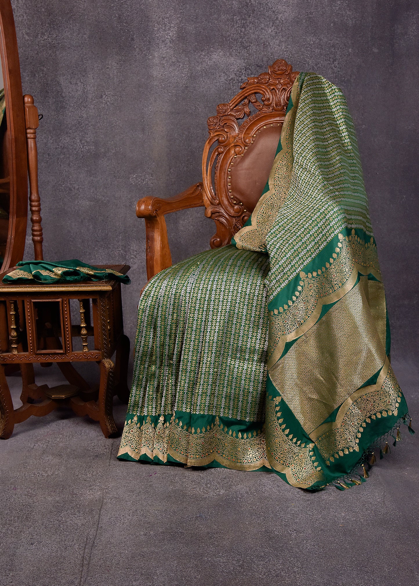Aqua green Pure Silk Katan Banarasi Saree