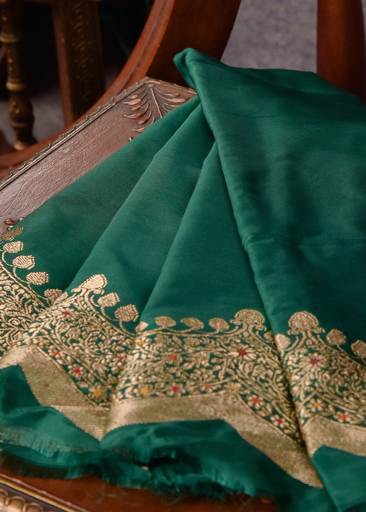 Aqua green Pure Silk Katan Banarasi Saree