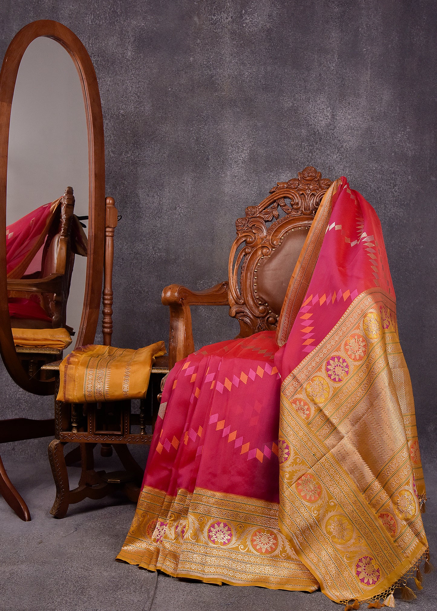 Electric Pink Pure Silk Kora Banarasi Saree