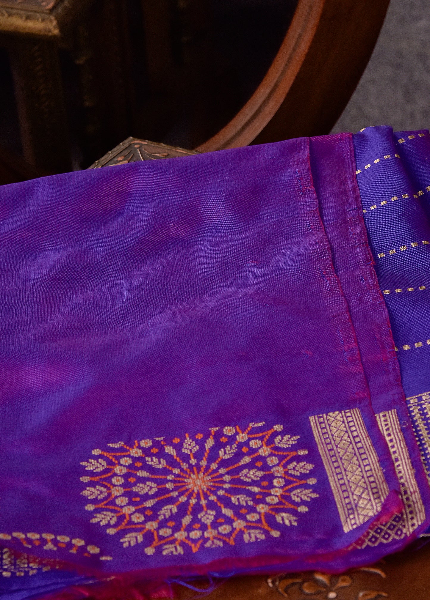 Bronze Auburn with Purple Pure Silk Kora Banarasi Saree