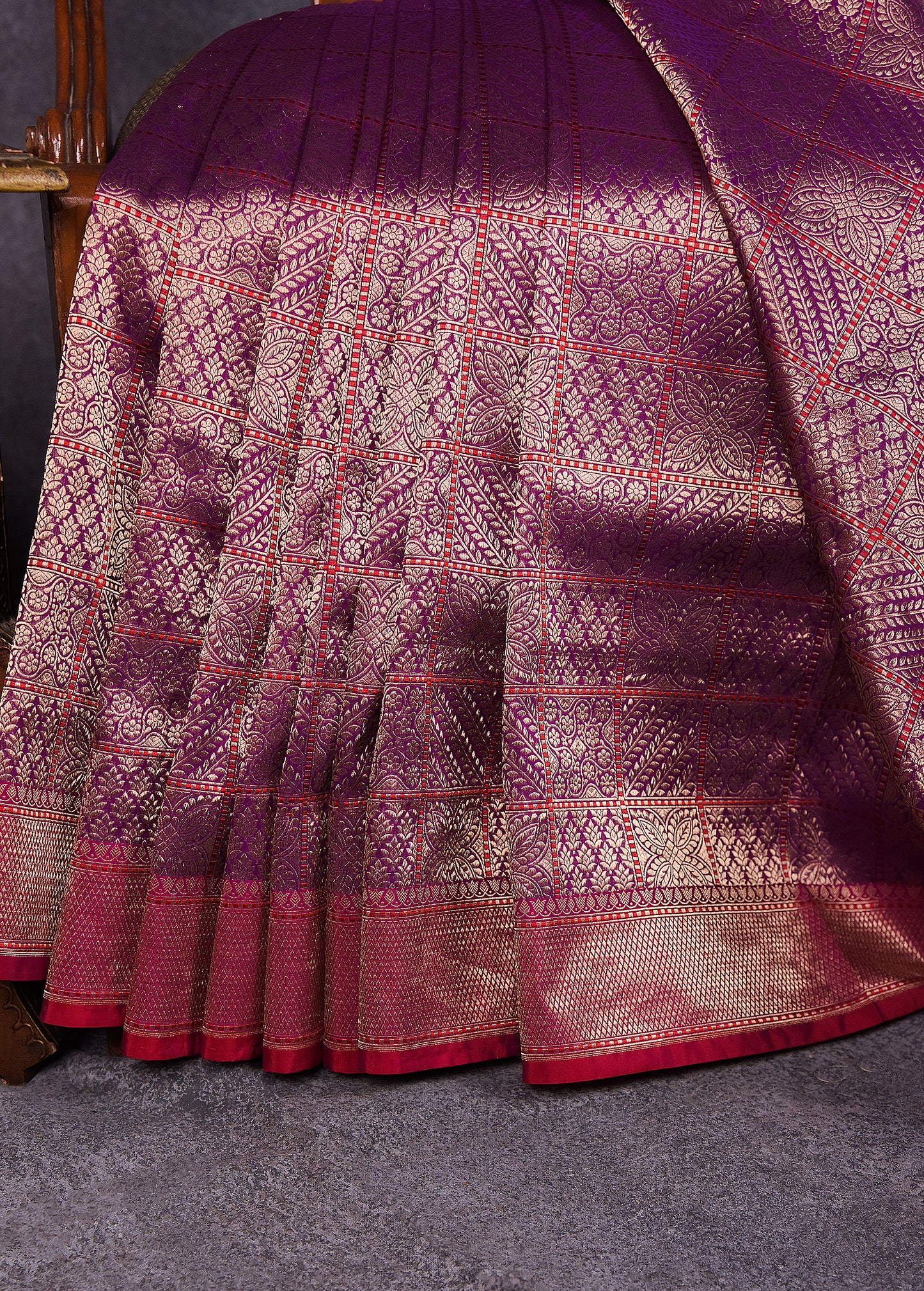 Purple with red Pure Silk Katan Banarasi Saree