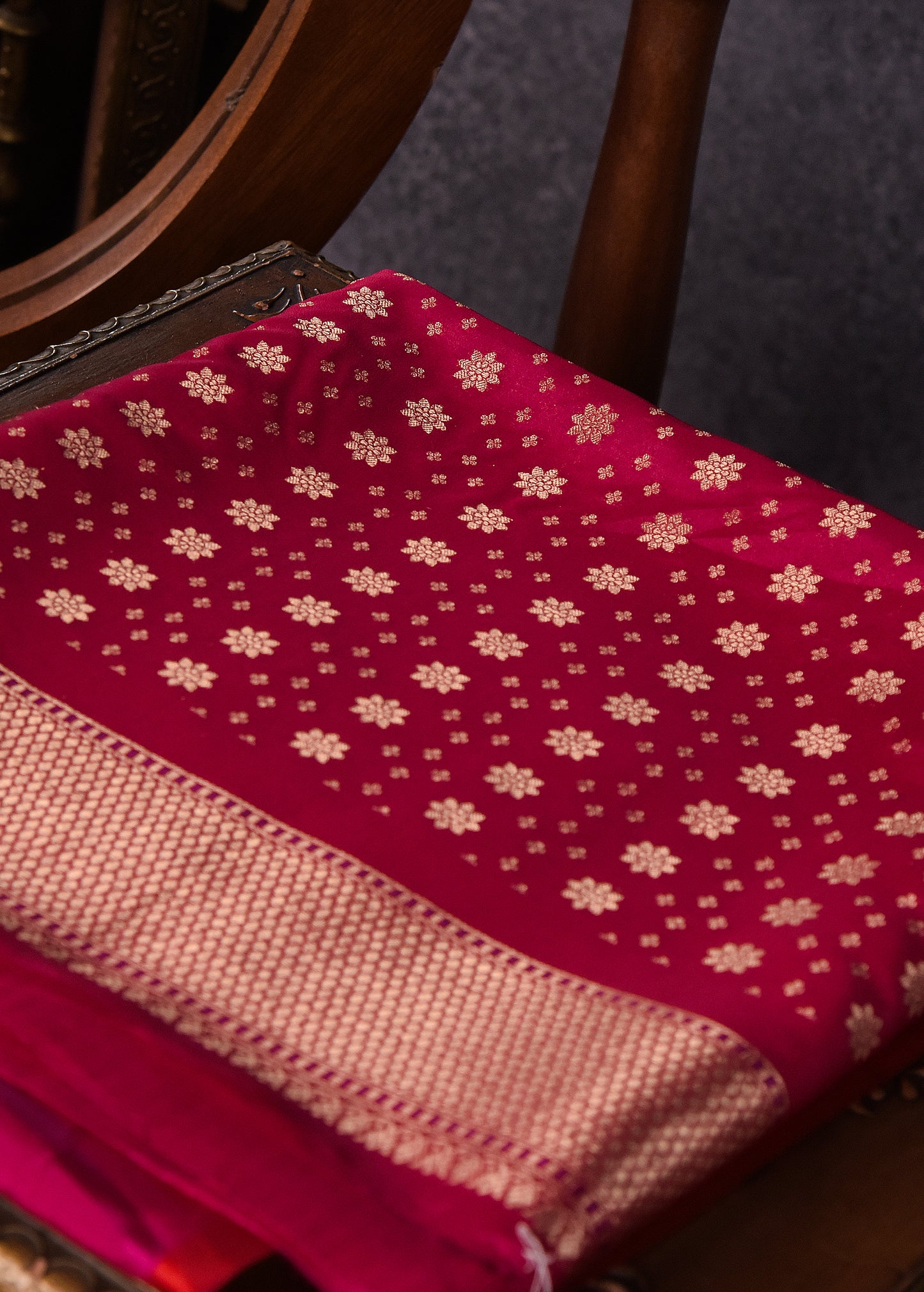 Purple with red Pure Silk Katan Banarasi Saree