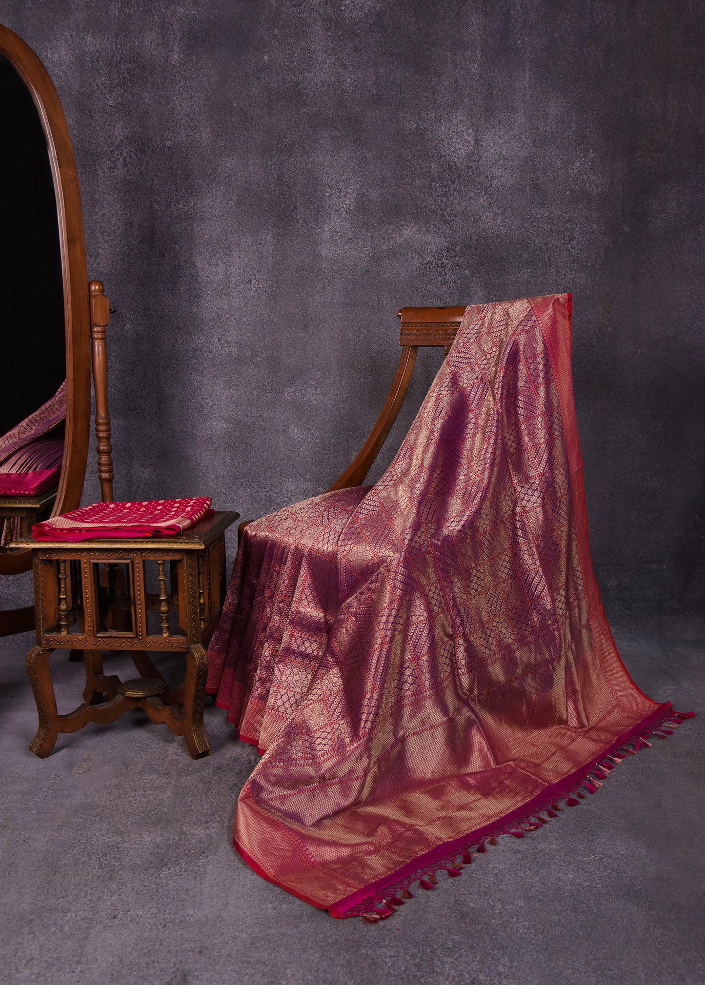 Purple with red Pure Silk Katan Banarasi Saree