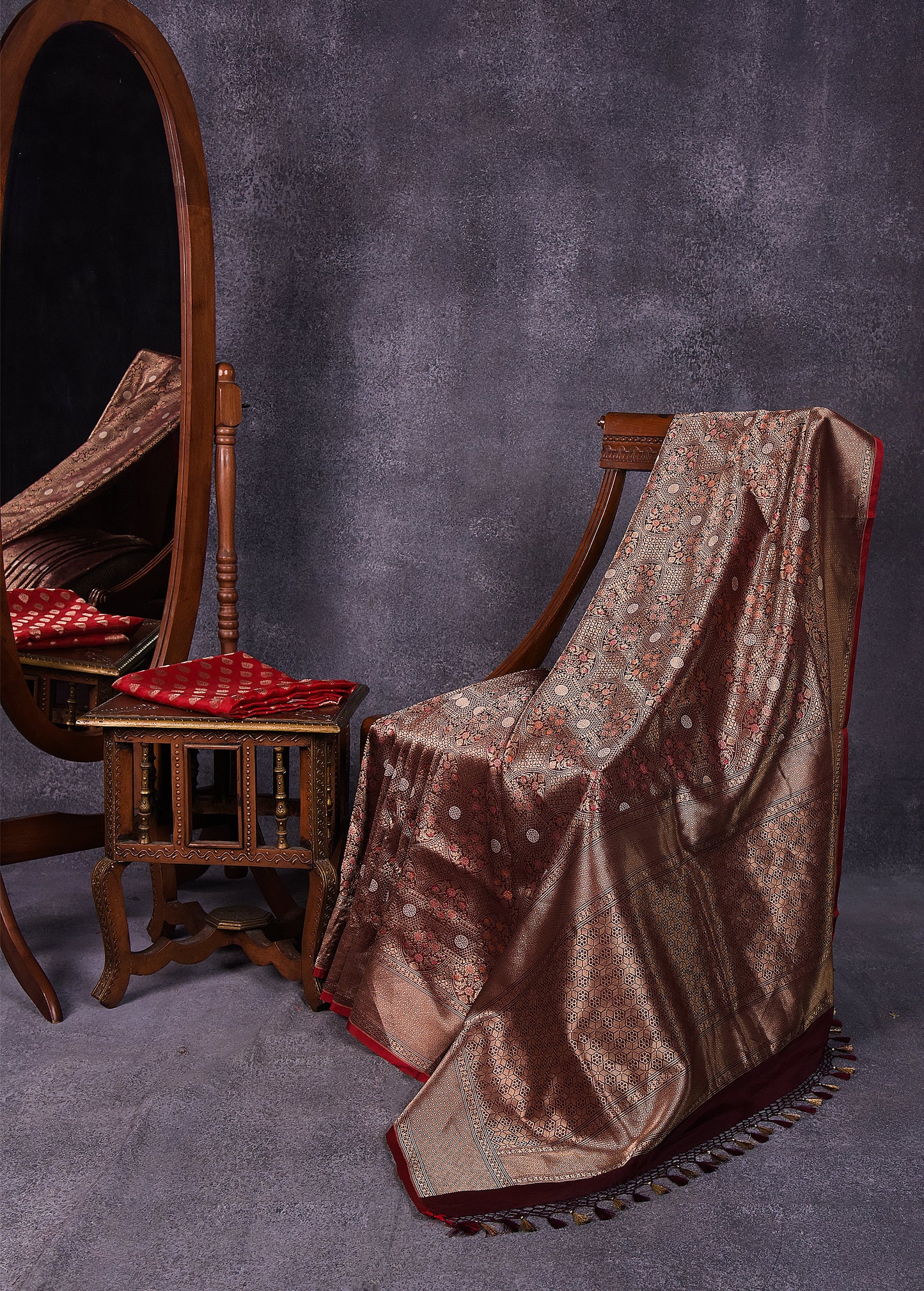 Deep Taupe Pure Silk Katan Banarasi Saree