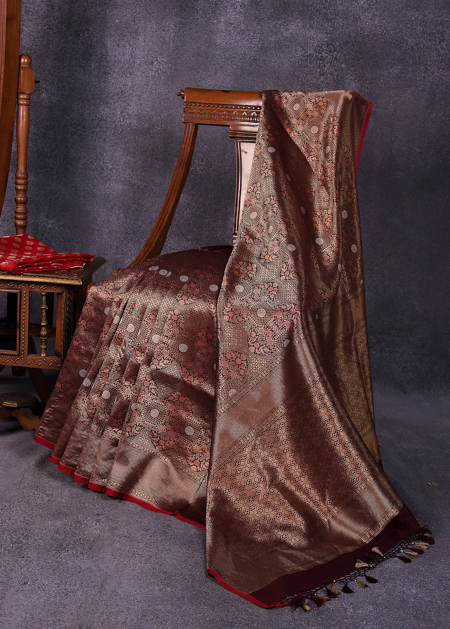 Deep Taupe Pure Silk Katan Banarasi Saree