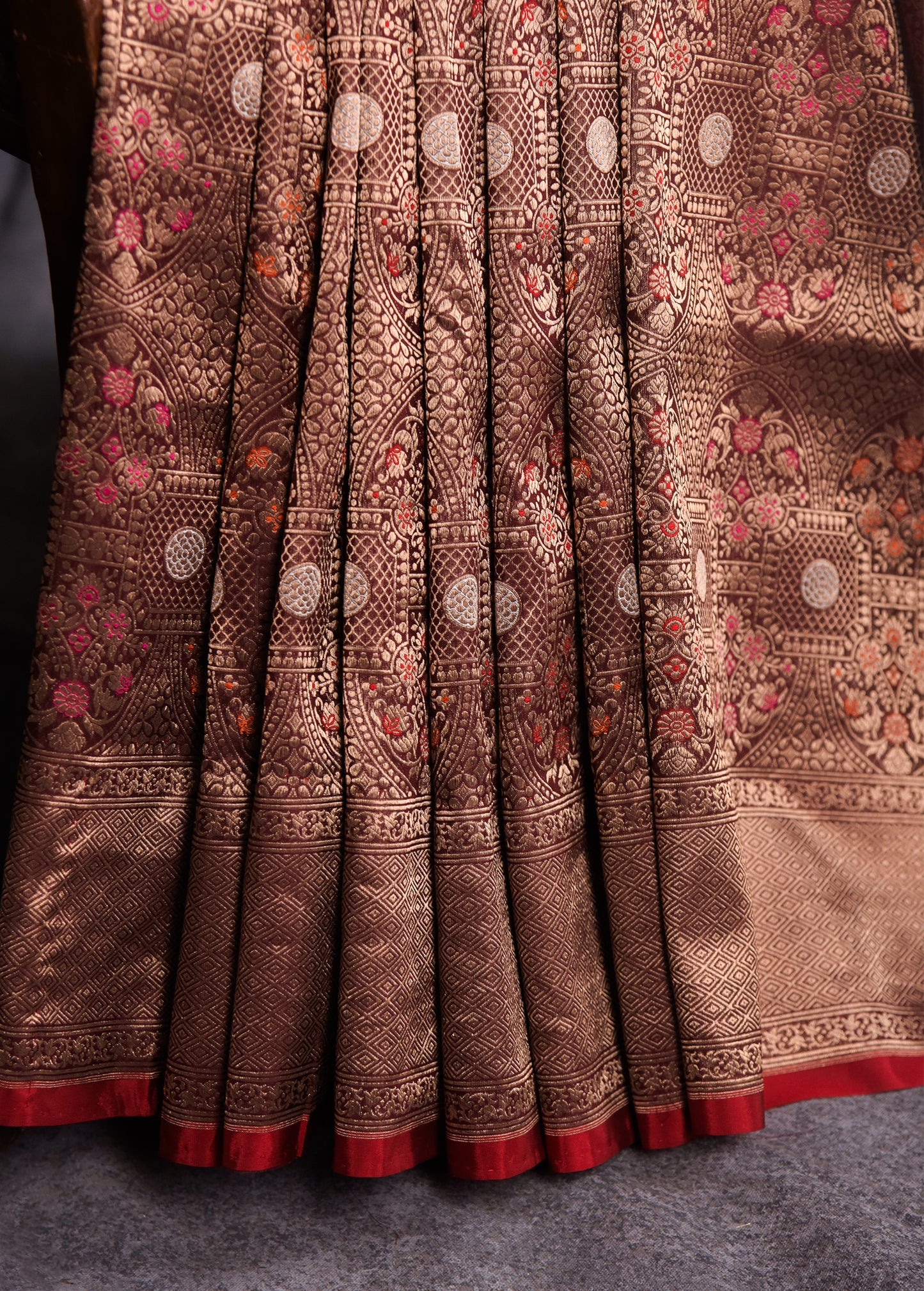 Deep Taupe Pure Silk Katan Banarasi Saree