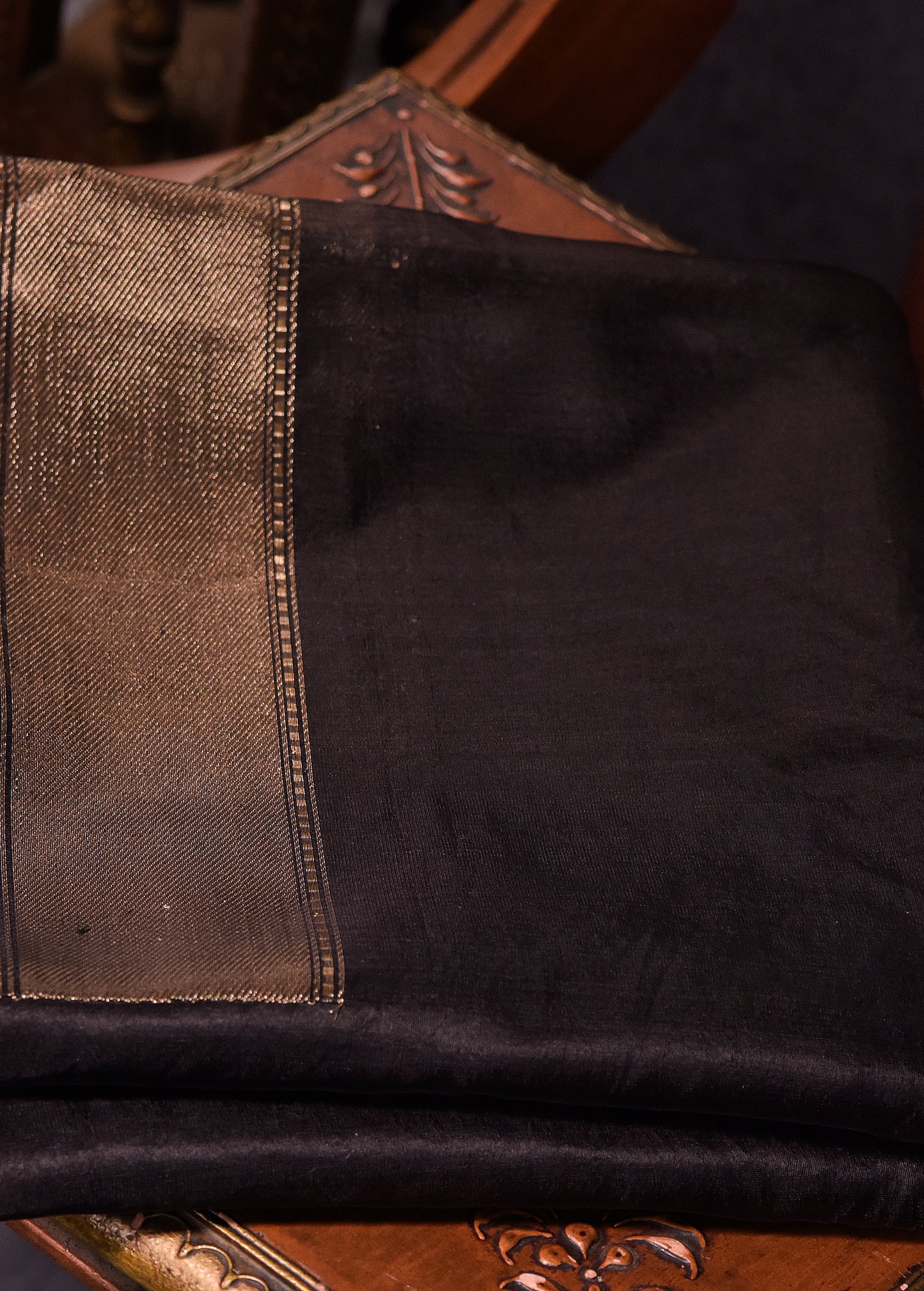 Pastel Blue Pink Shades with Black Pure Silk Kora Banarasi Saree