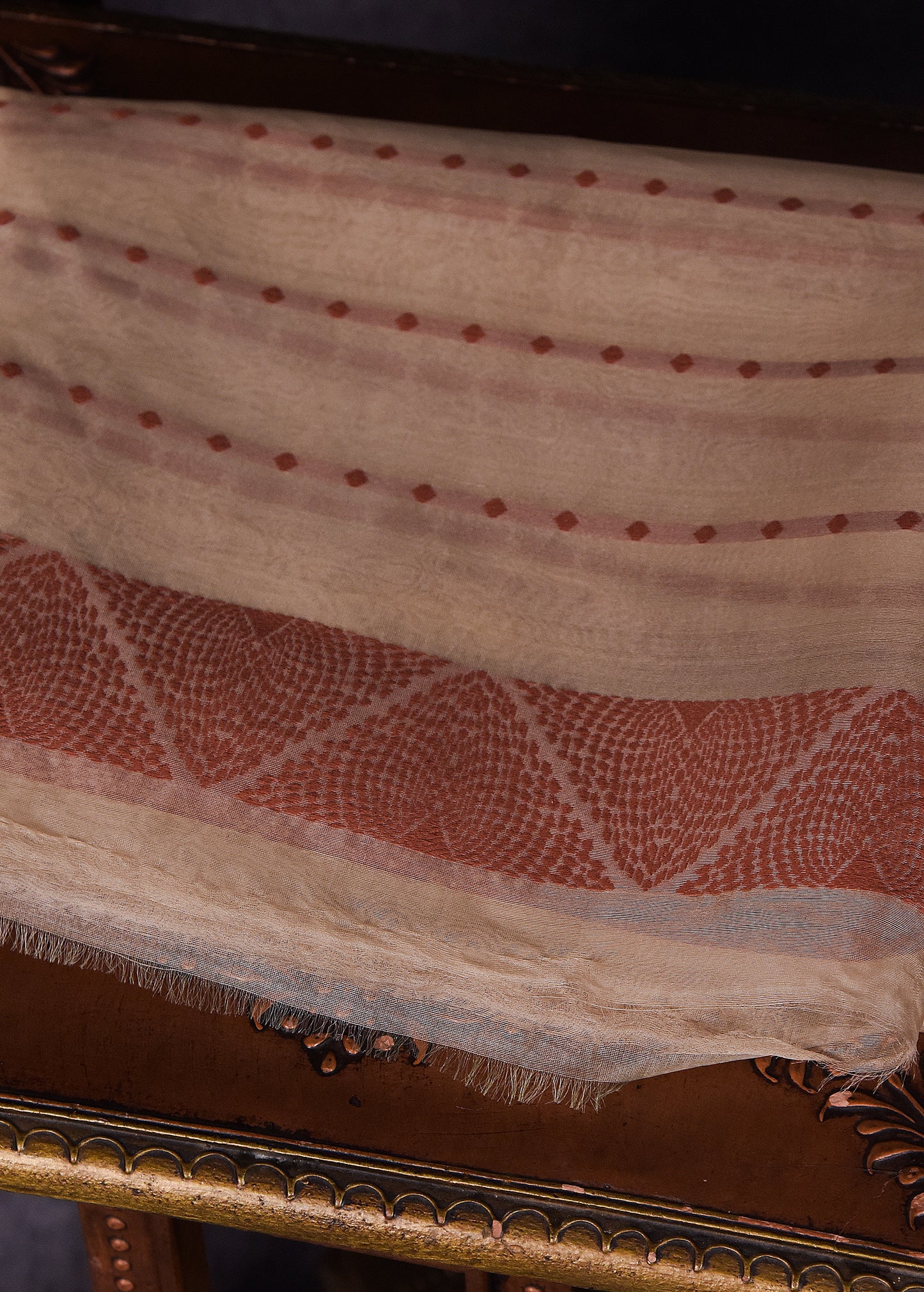 Golden Beige with Earthy Brown Pure Silk Kora Banarasi Saree