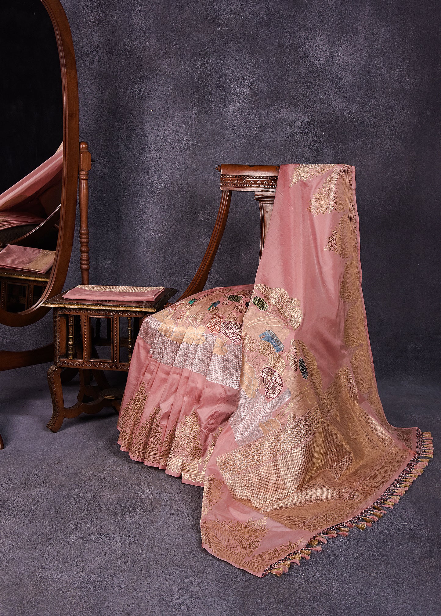 Peach Pink Pure Silk Katan Banarasi Saree