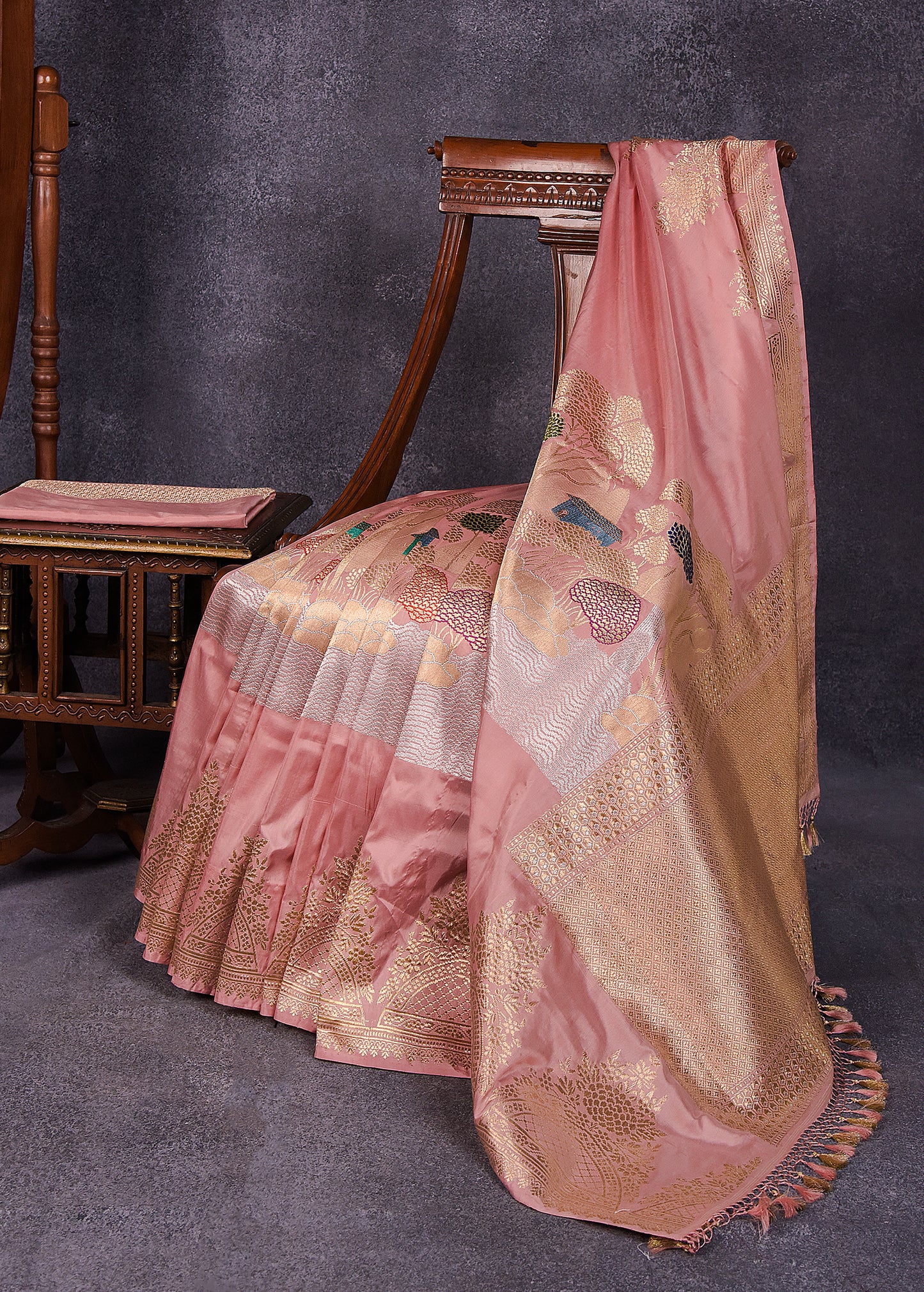 Peach Pink Pure Silk Katan Banarasi Saree