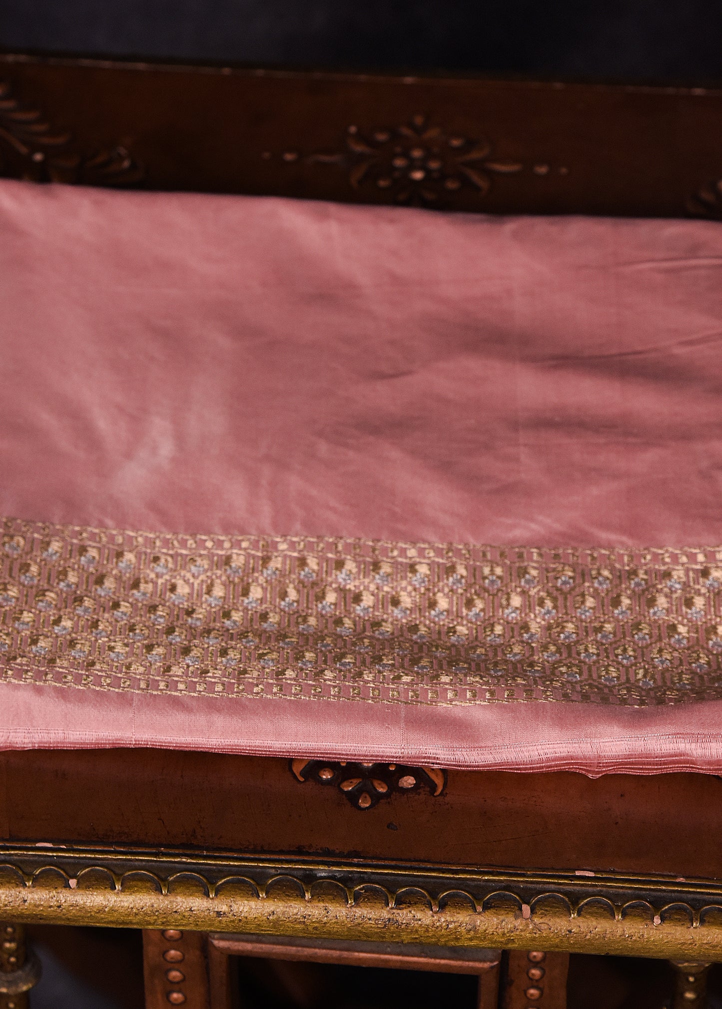 Peach Pink Pure Silk Katan Banarasi Saree