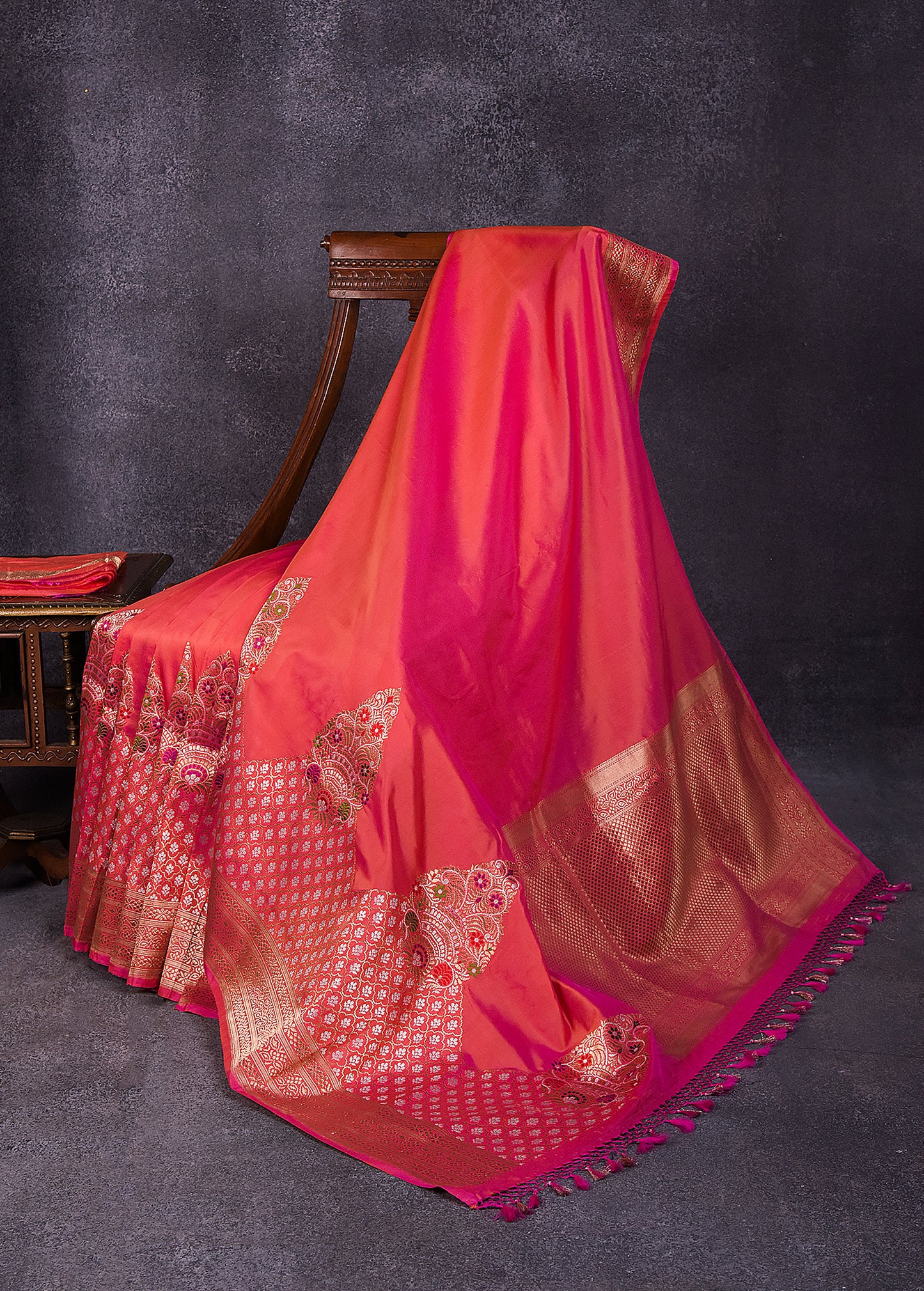Peach Pink Pure Silk Katan Banarasi Saree