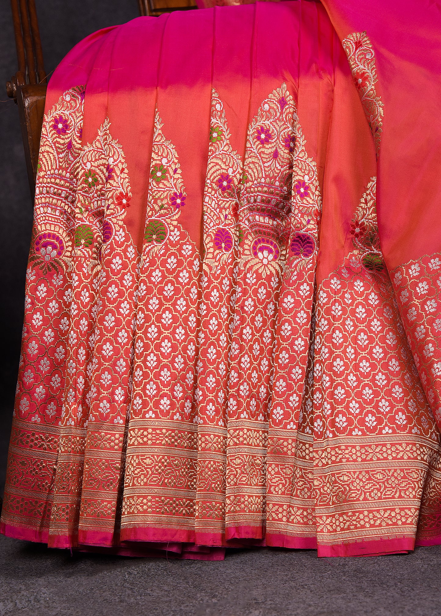 Peach Pink Pure Silk Katan Banarasi Saree