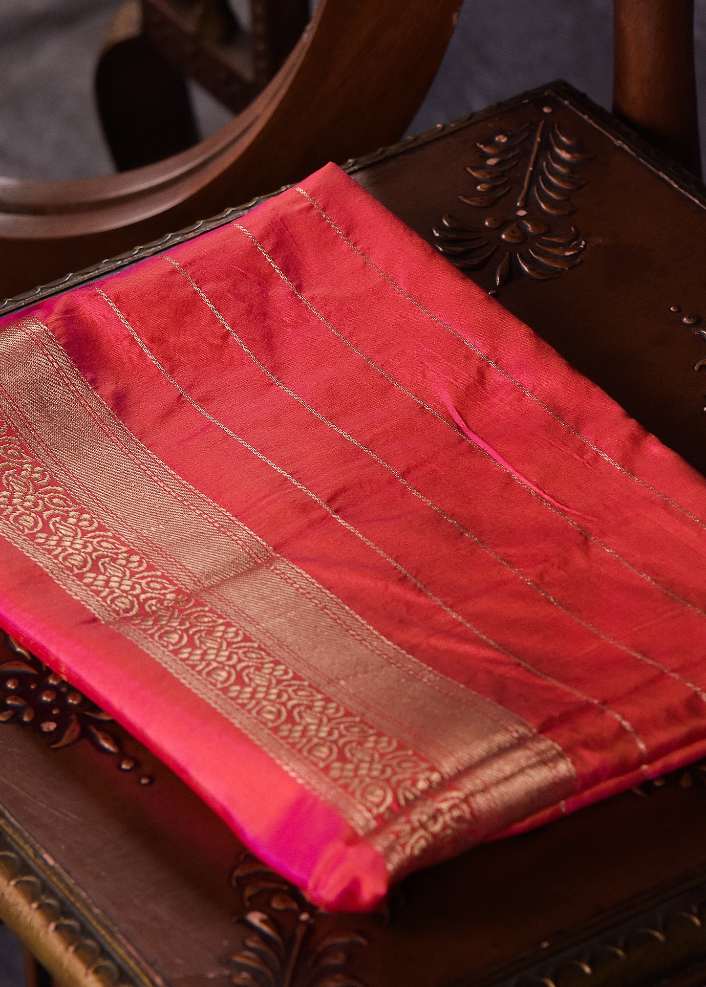 Peach Pink Pure Silk Katan Banarasi Saree