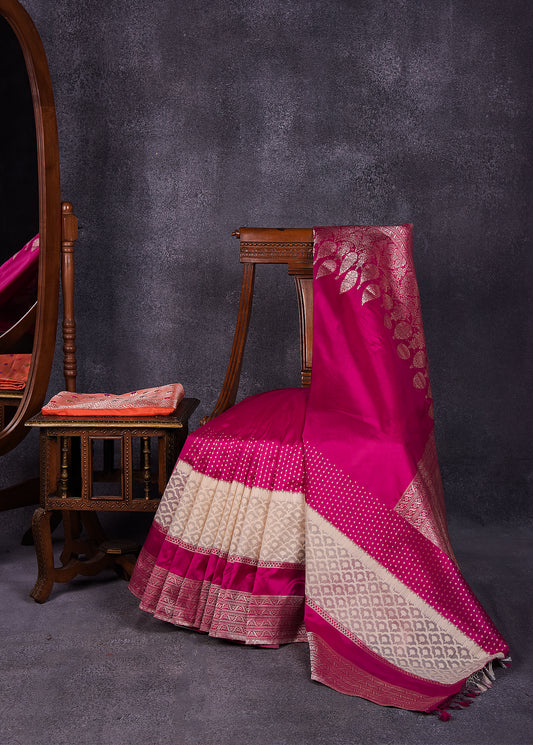 Electric Pink Pure Silk Katan Banarasi Saree