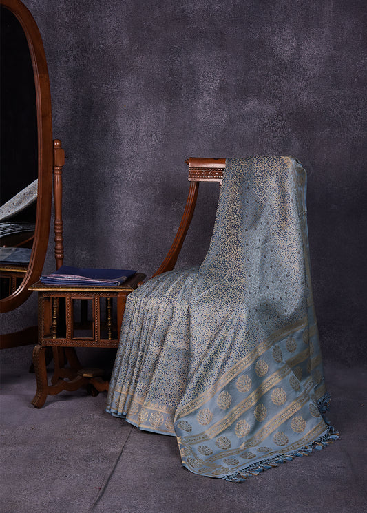 Powder Blue Pure Silk Katan Banarasi Saree