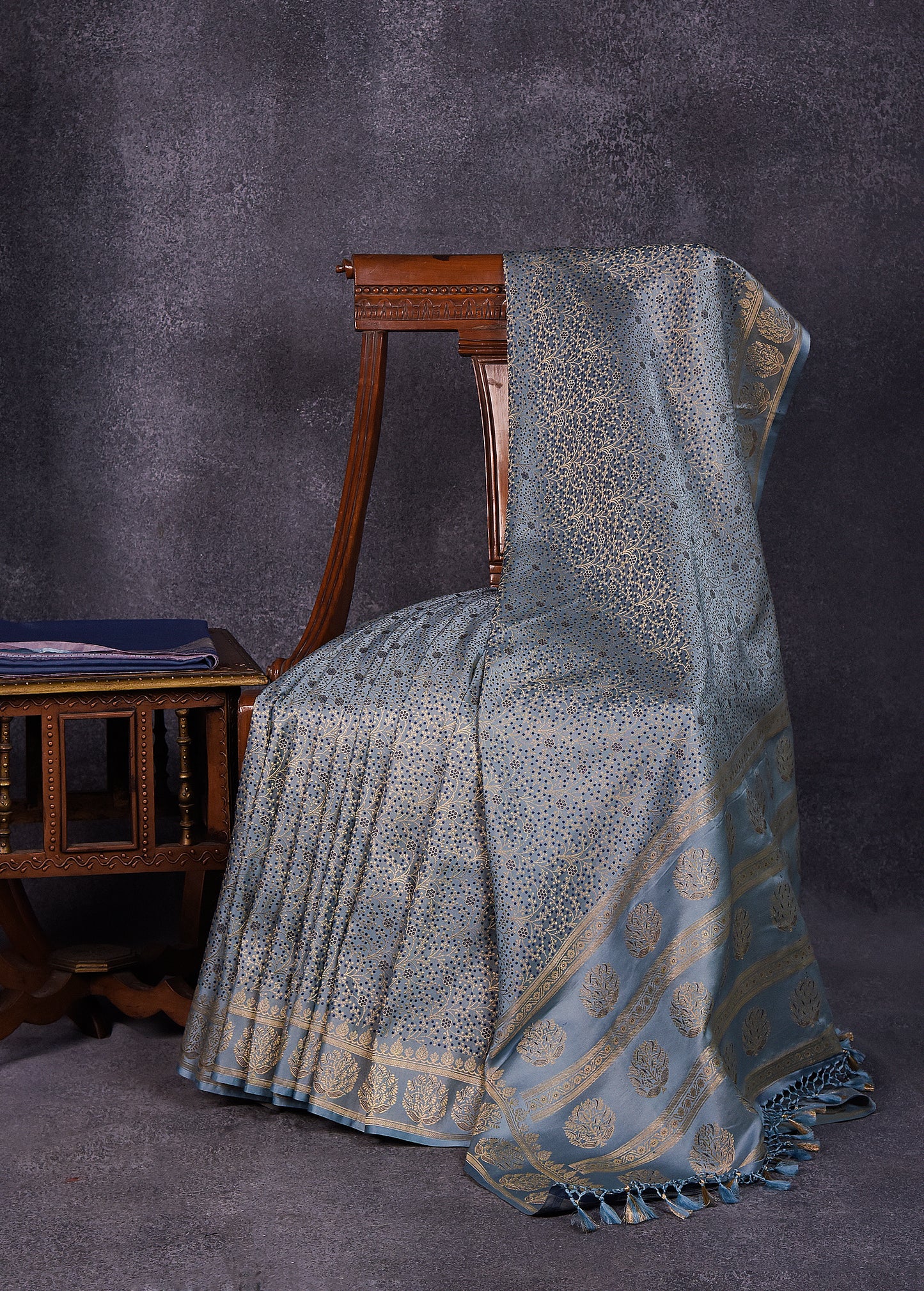 Powder Blue Pure Silk Katan Banarasi Saree