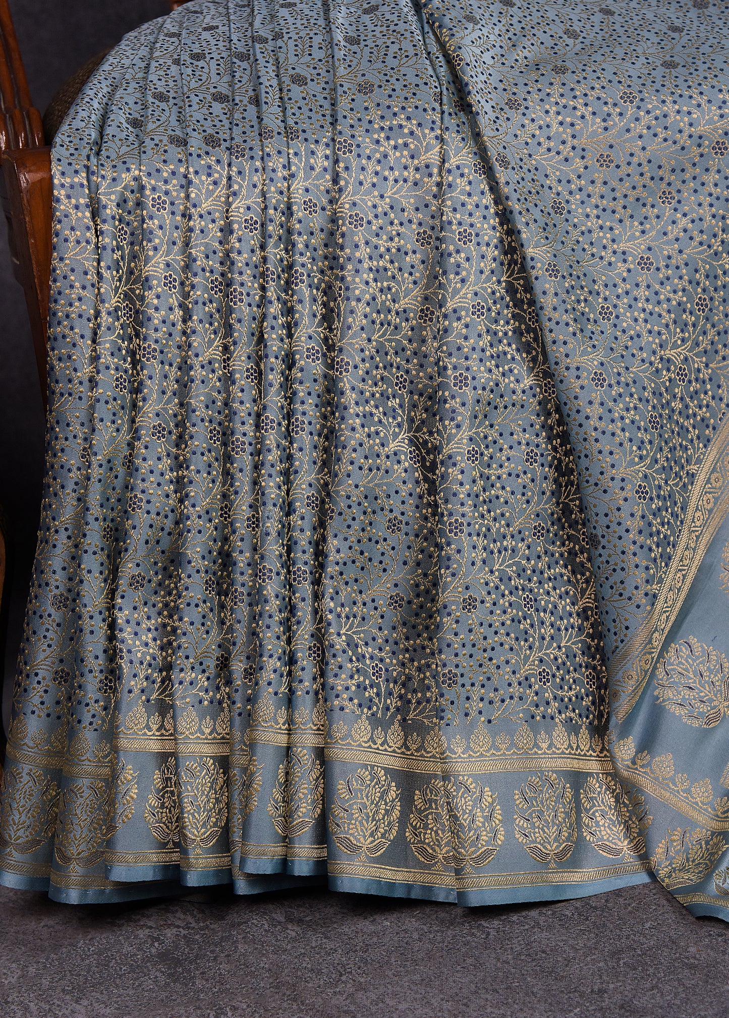 Powder Blue Pure Silk Katan Banarasi Saree