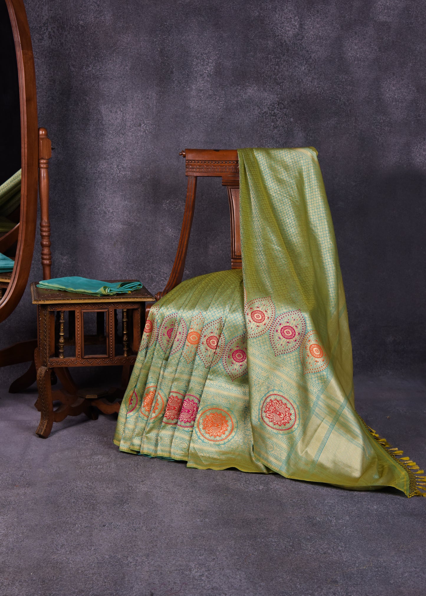 Lime with Turquoise Pure Silk Katan Banarasi Saree