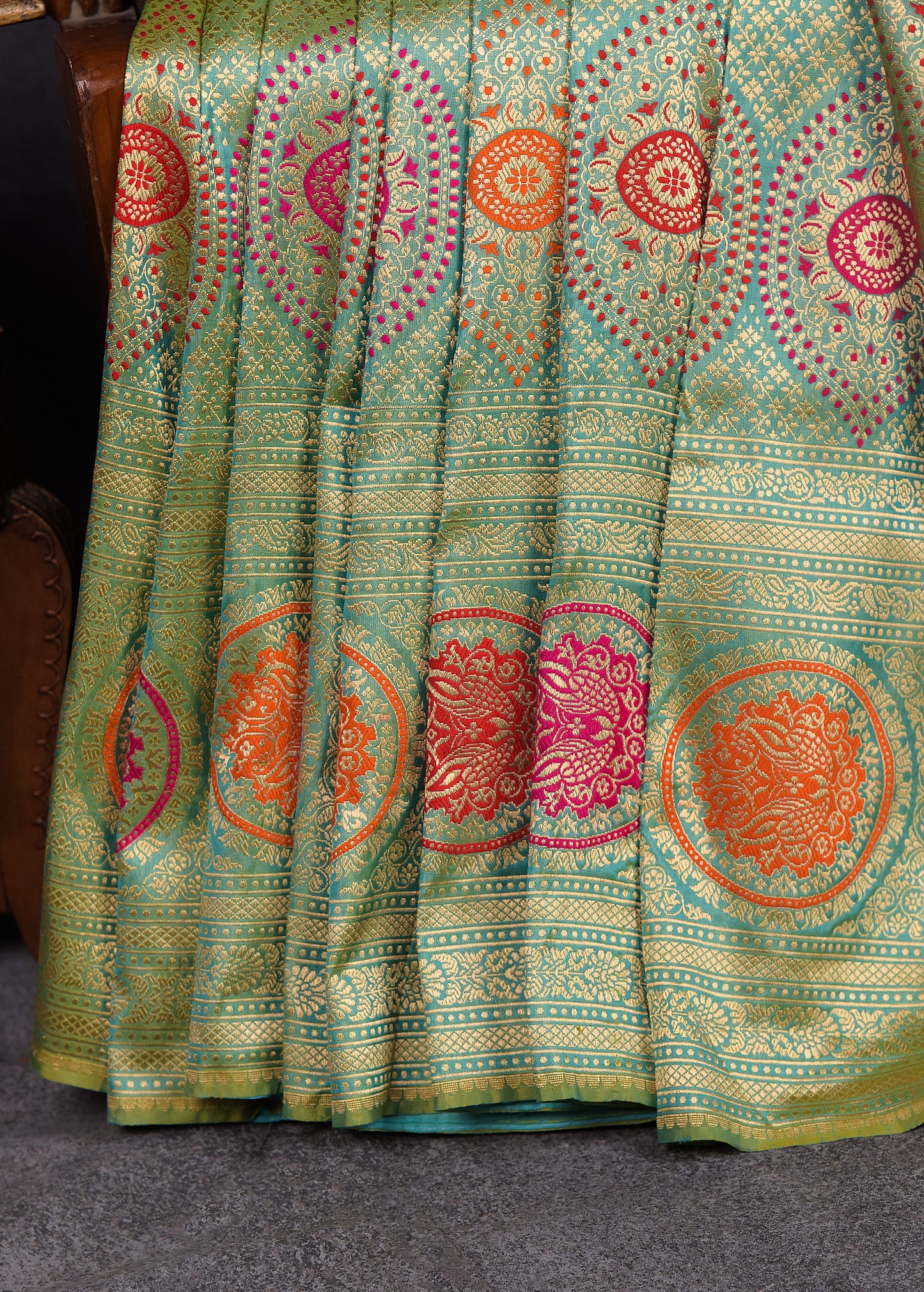 Lime with Turquoise Pure Silk Katan Banarasi Saree