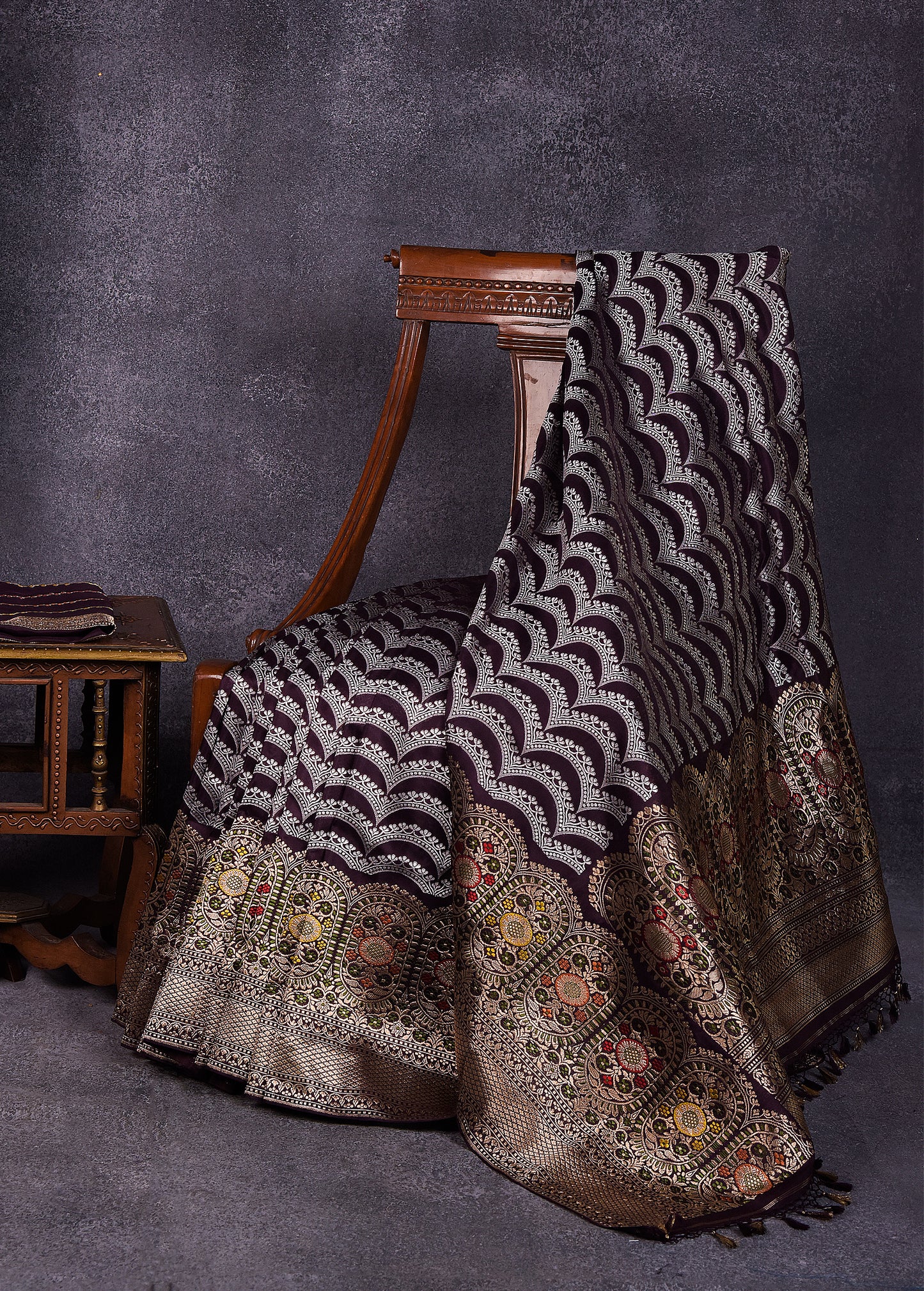 Deep Betel Nut Pure Silk Katan Banarasi Saree