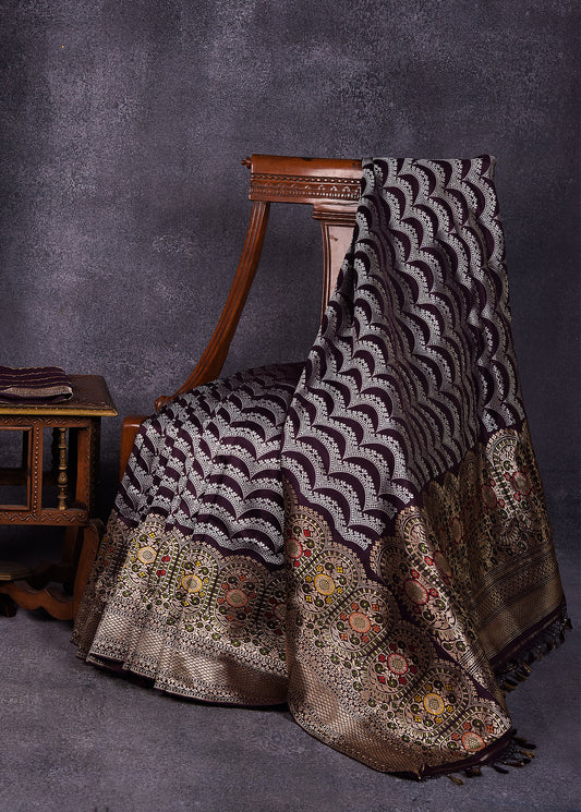 Deep Betel Nut Pure Silk Katan Banarasi Saree