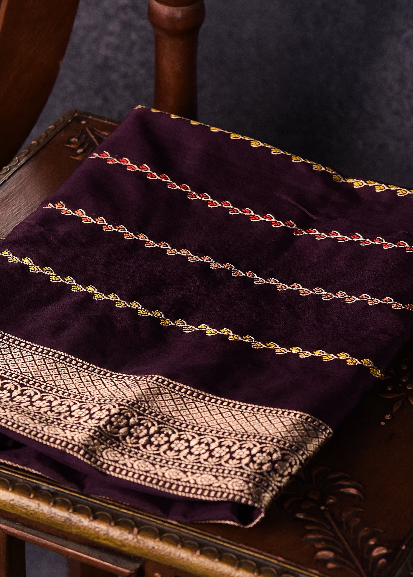 Deep Betel Nut Pure Silk Katan Banarasi Saree